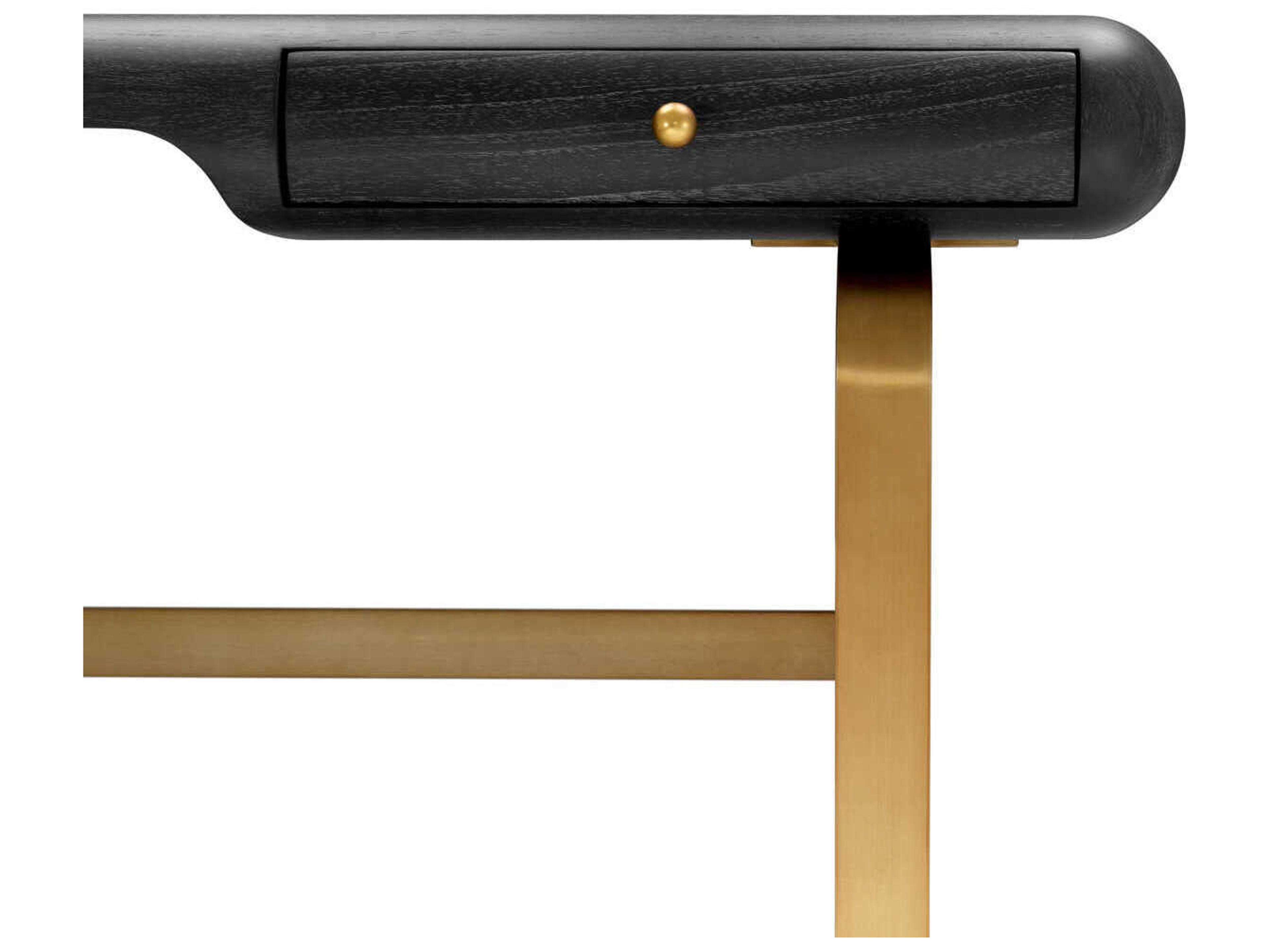 Eichholtz Nathaniel Charcoal Grey Oak Veneer Brushed Brass Desk
