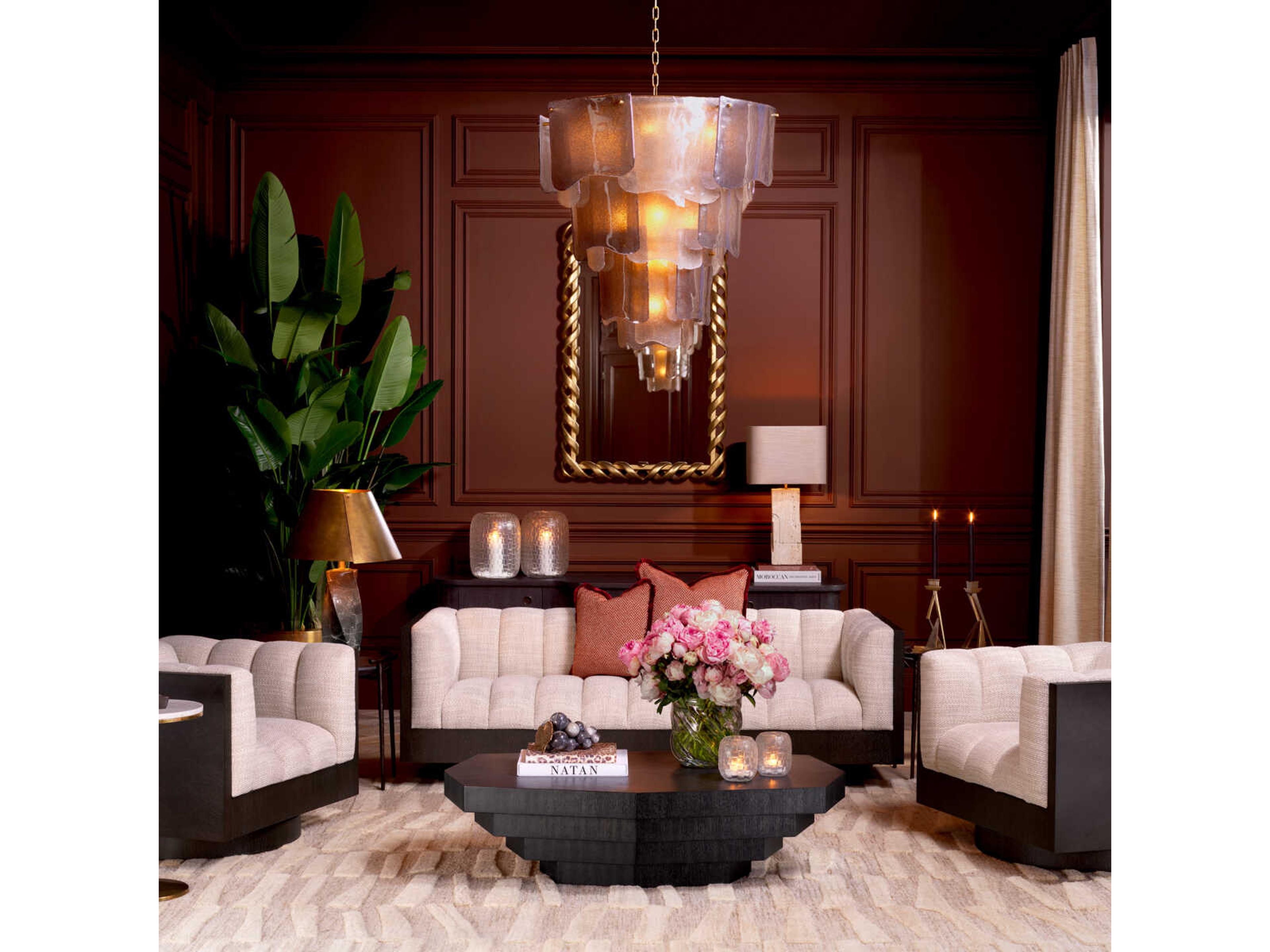 Eichholtz Asinara L Antique Brass Smoke Glass Chandelier