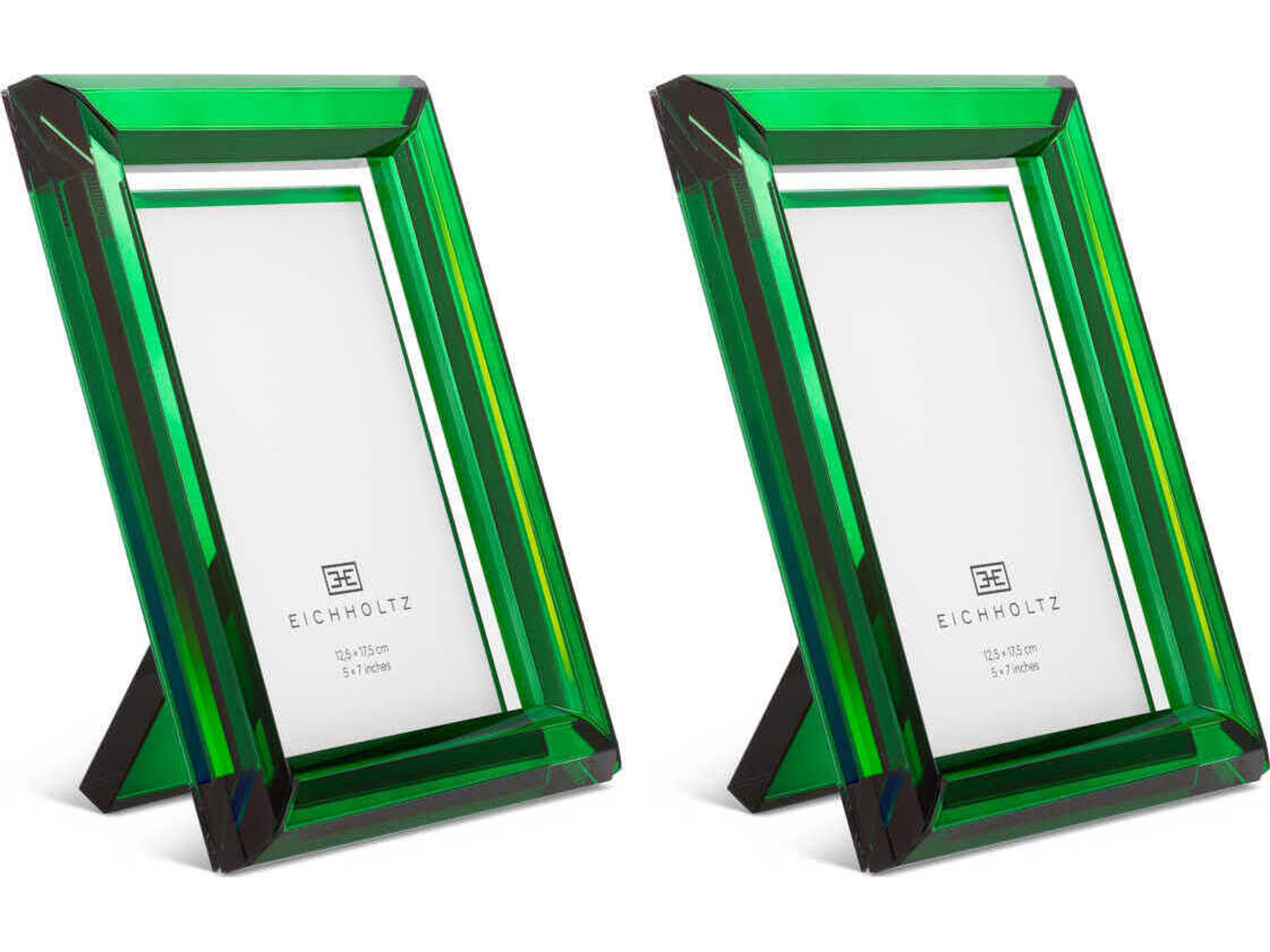 Theory L Green Crystal Glass Set of 2 Picture Frame