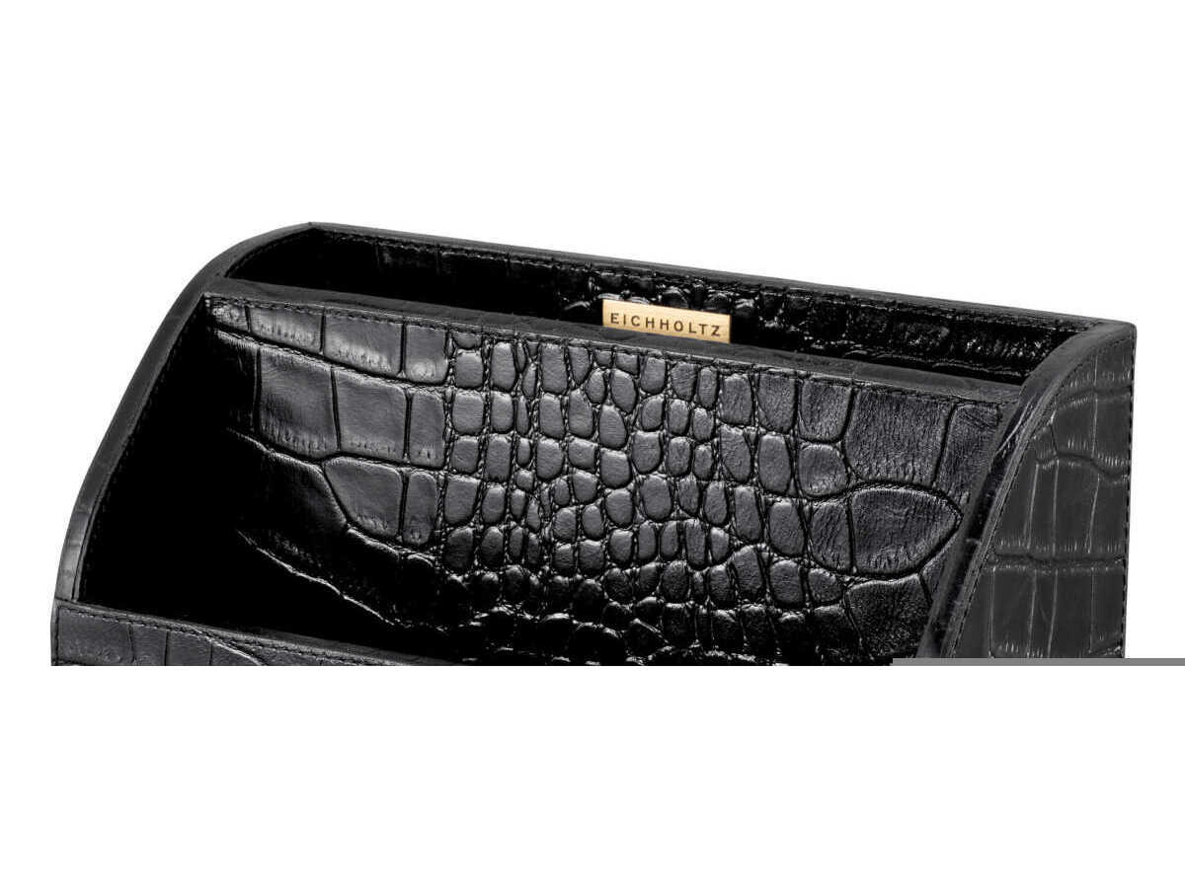 Eichholtz Scaleo Croco Embossed Black Leather Desk Set of 3