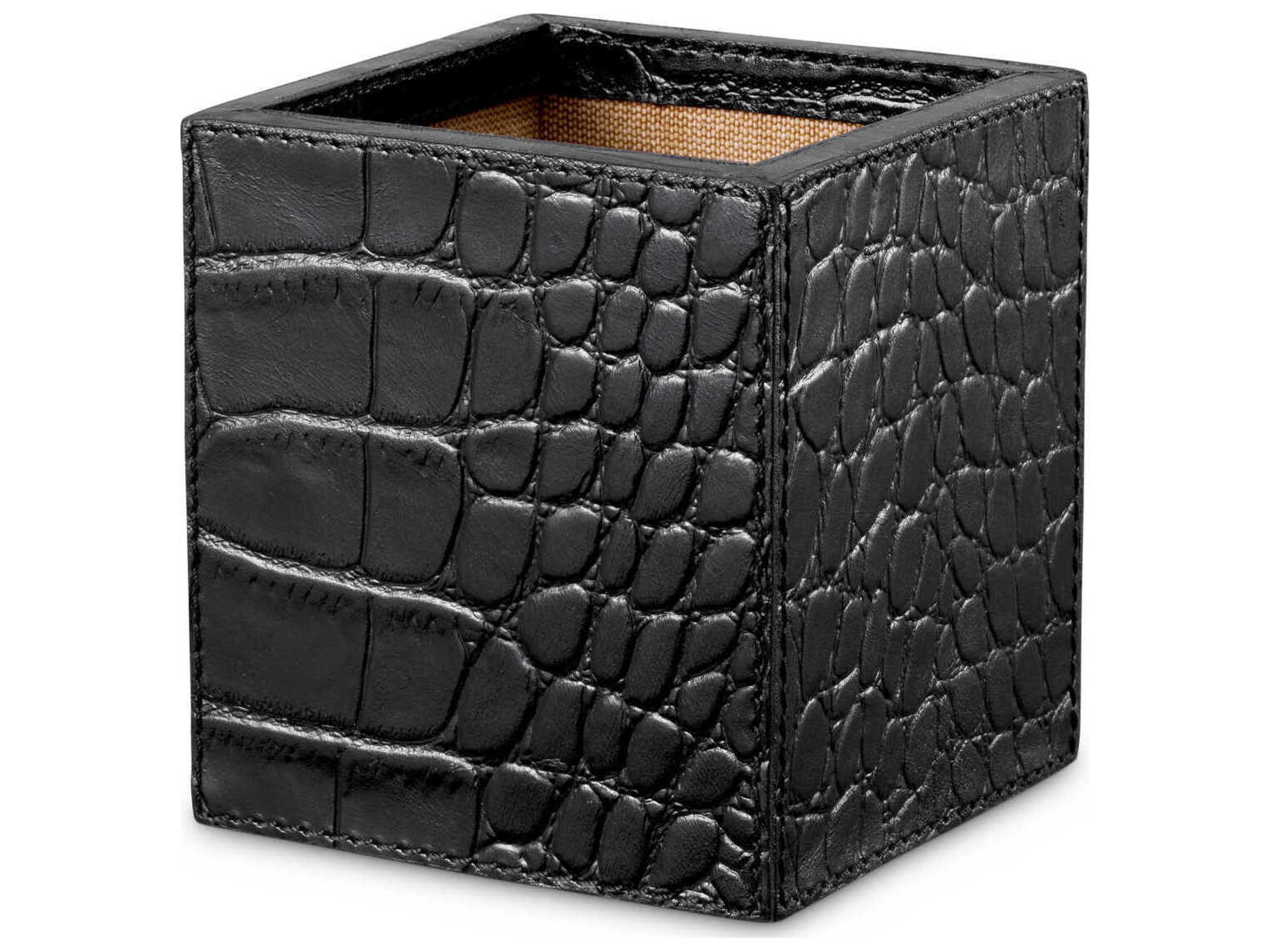Eichholtz Scaleo Croco Embossed Black Leather Desk Set of 3