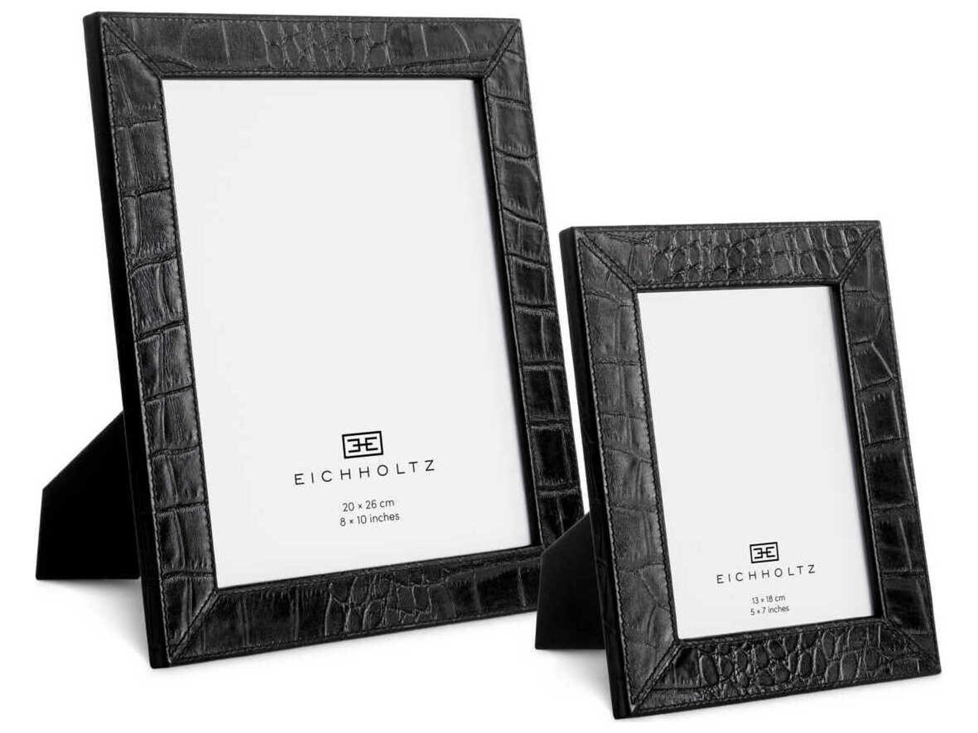 Scaleo Croco Embossed Black Leather Set of 2 Picture Frame