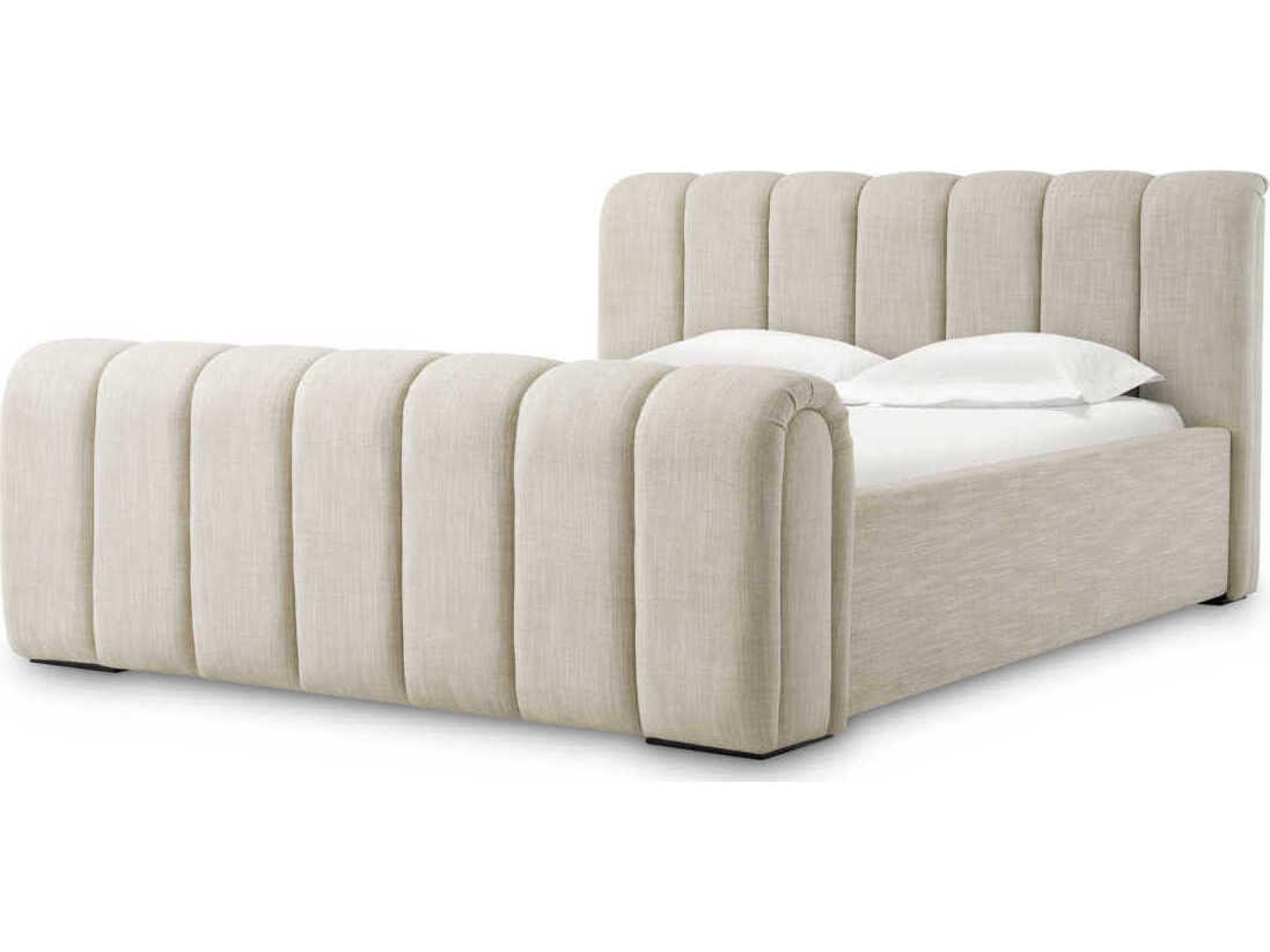 Kayden King Bed Frame in Albury Beige Upholstery