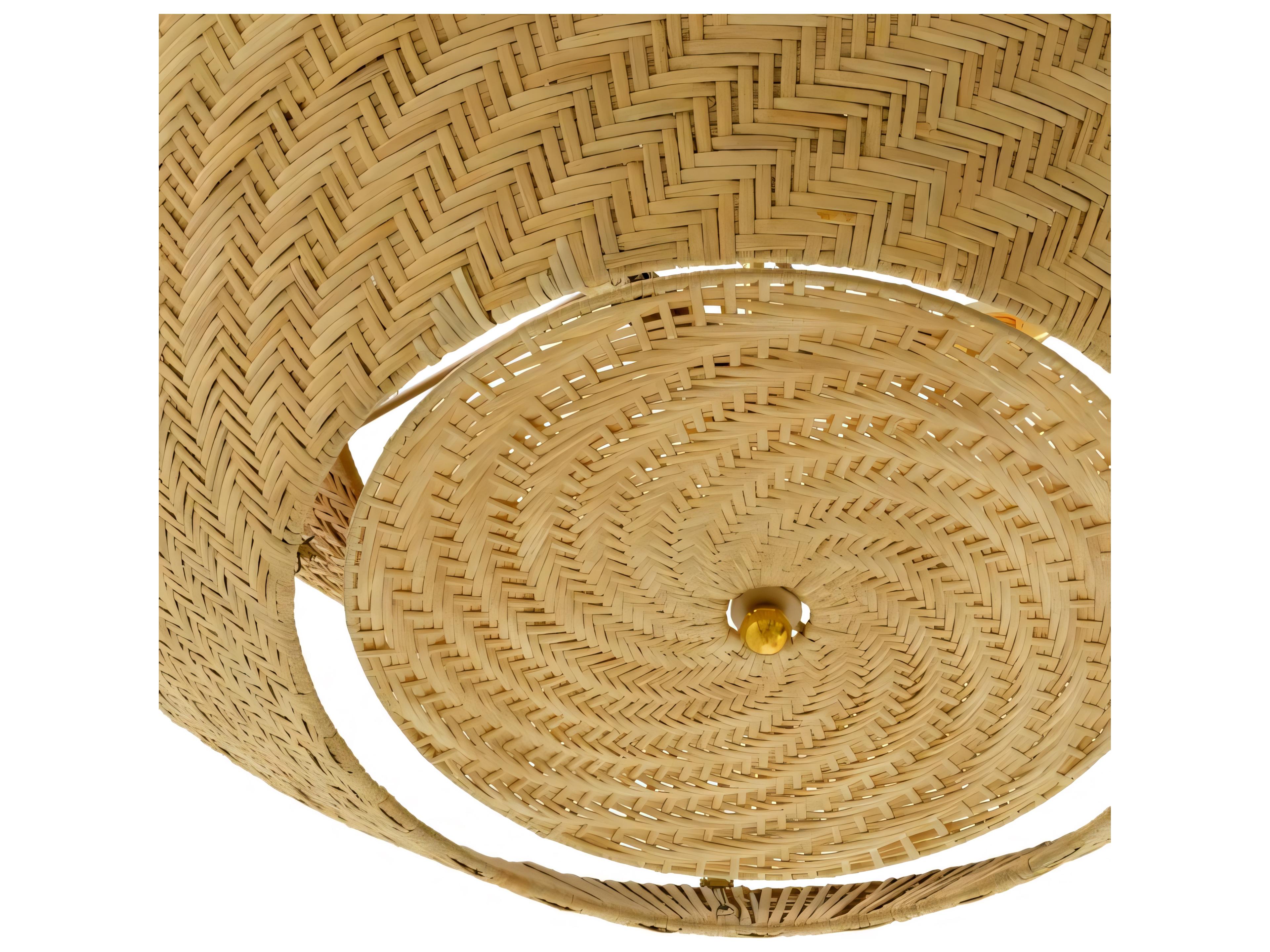 Eichholtz Natural Rattan X Vintage Brass Tiered Chandelier