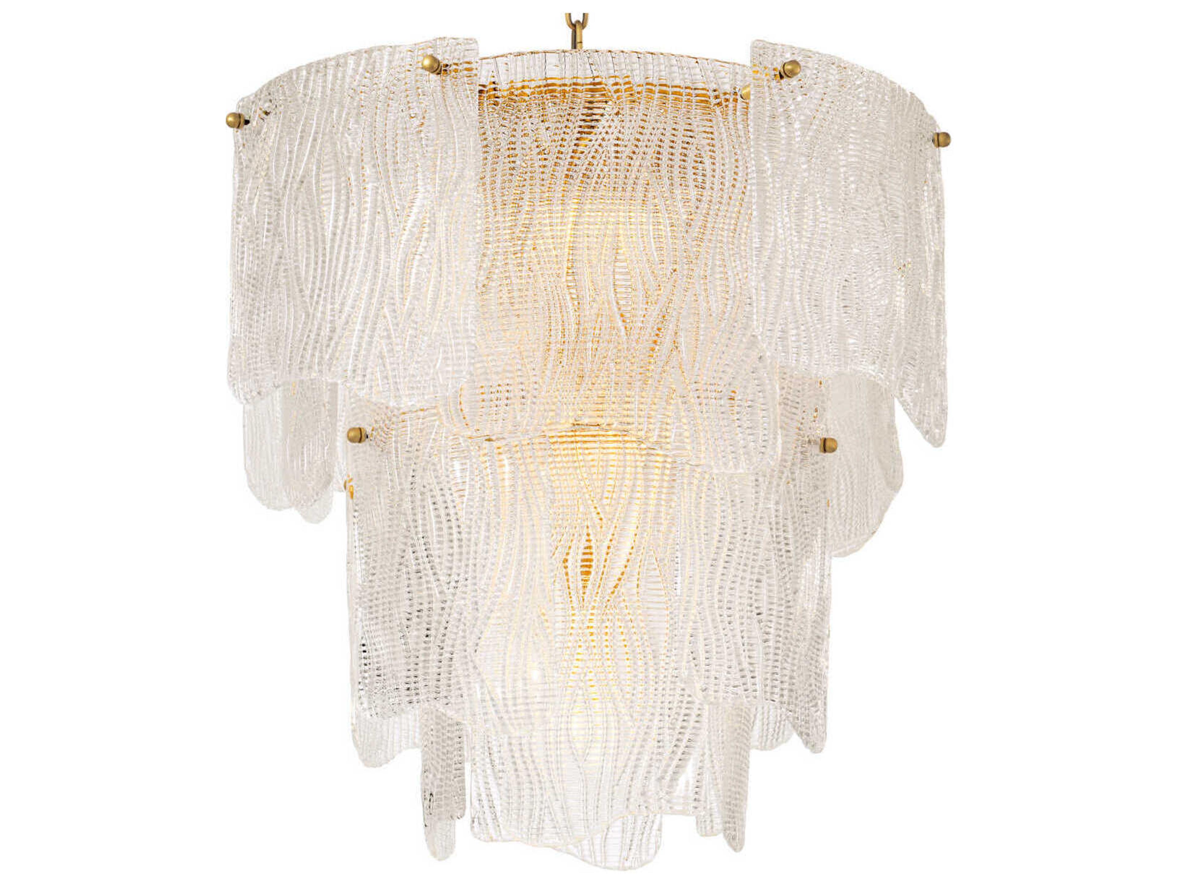 Asinara S Chandelier in Antique Brass and Textured Glass