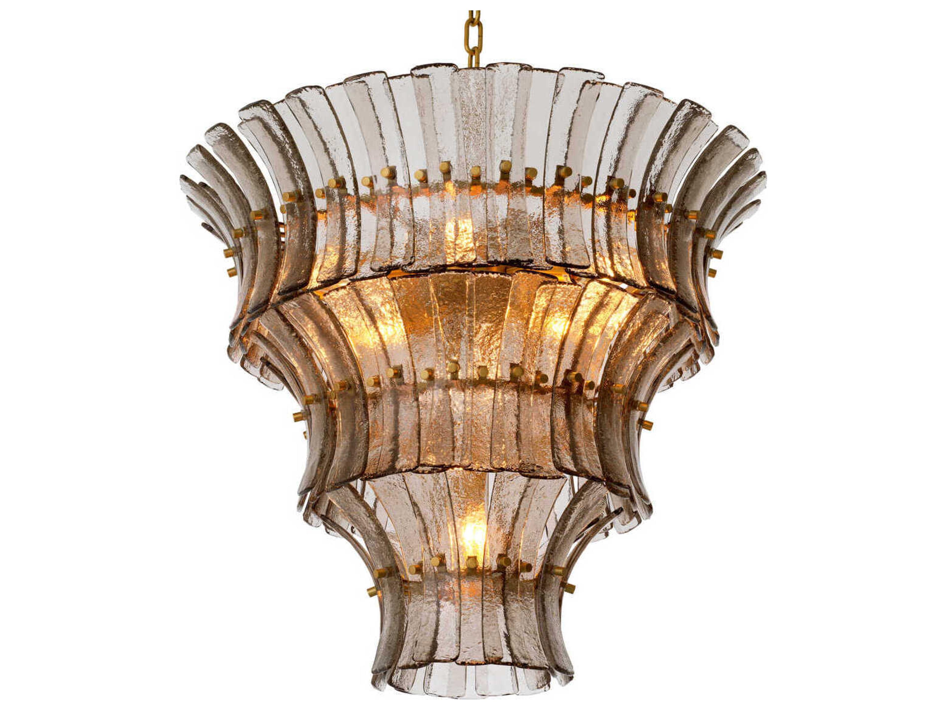 Toscano Chandelier in Antique Brass and Smoke Glass