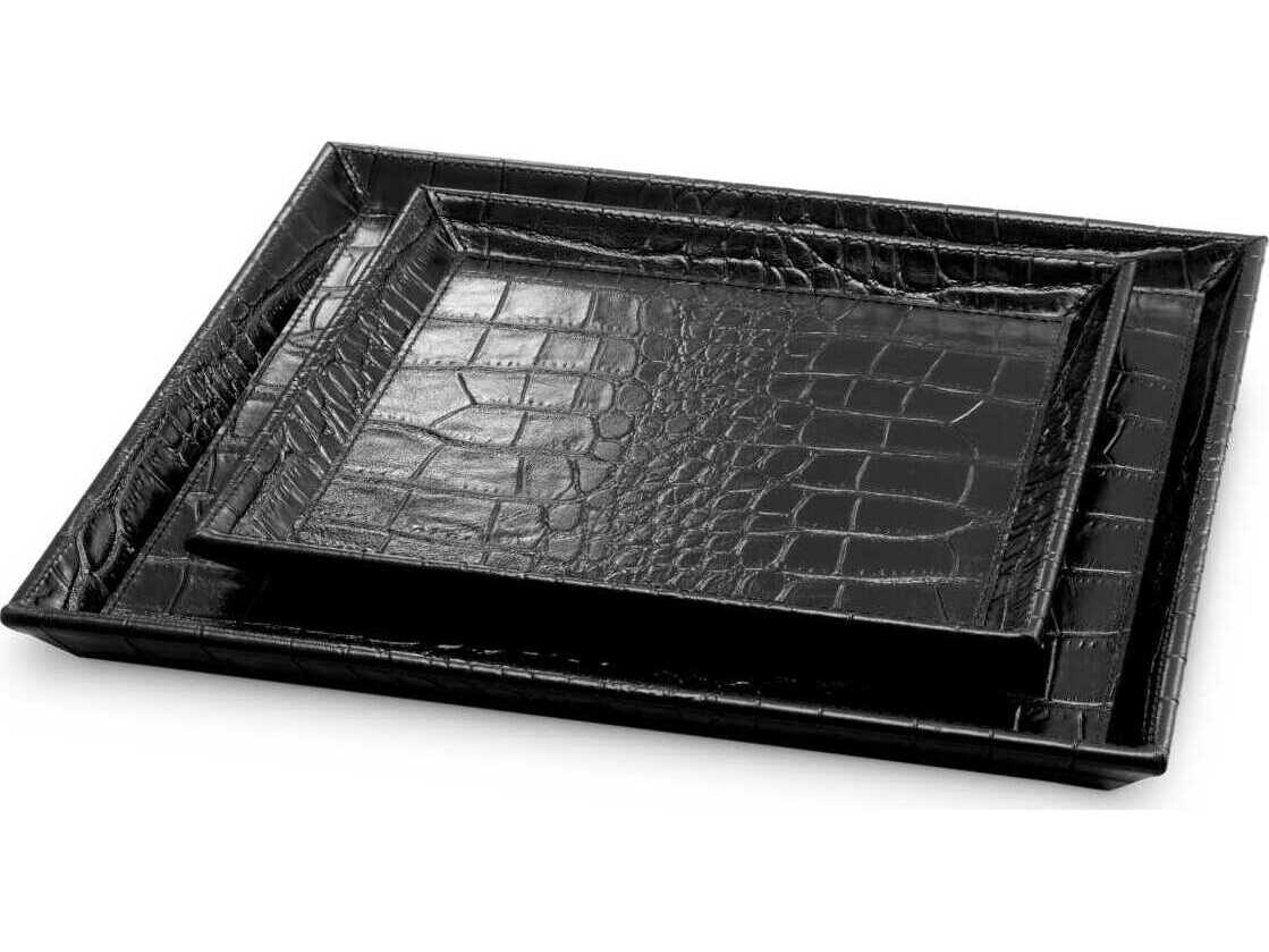 Scaleo Croco Embossed Black Leather Set of 2 Desk Tray