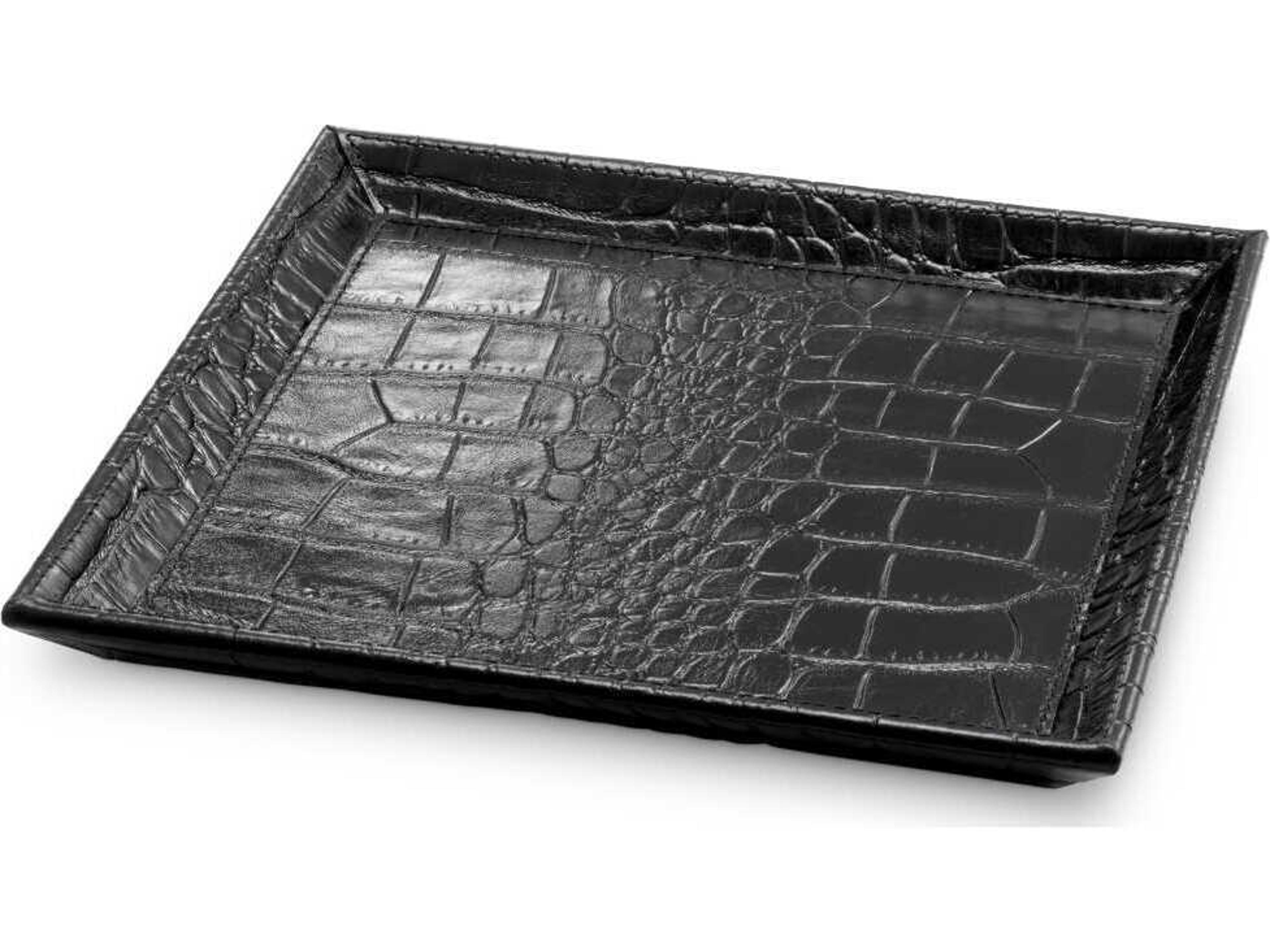 Eichholtz Scaleo Croco Embossed Black Leather Set of 2 Desk Tray