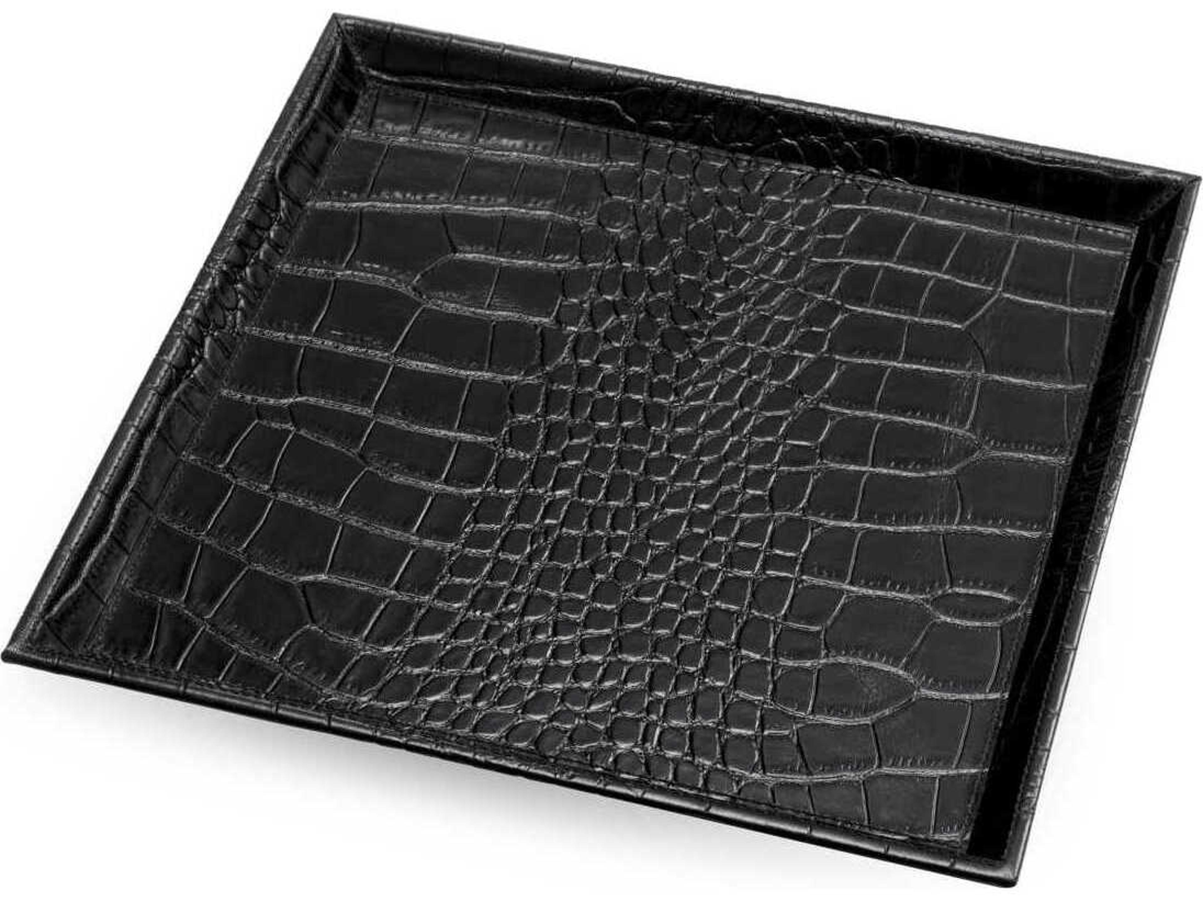 Eichholtz Scaleo Croco Embossed Black Leather Set of 2 Desk Tray