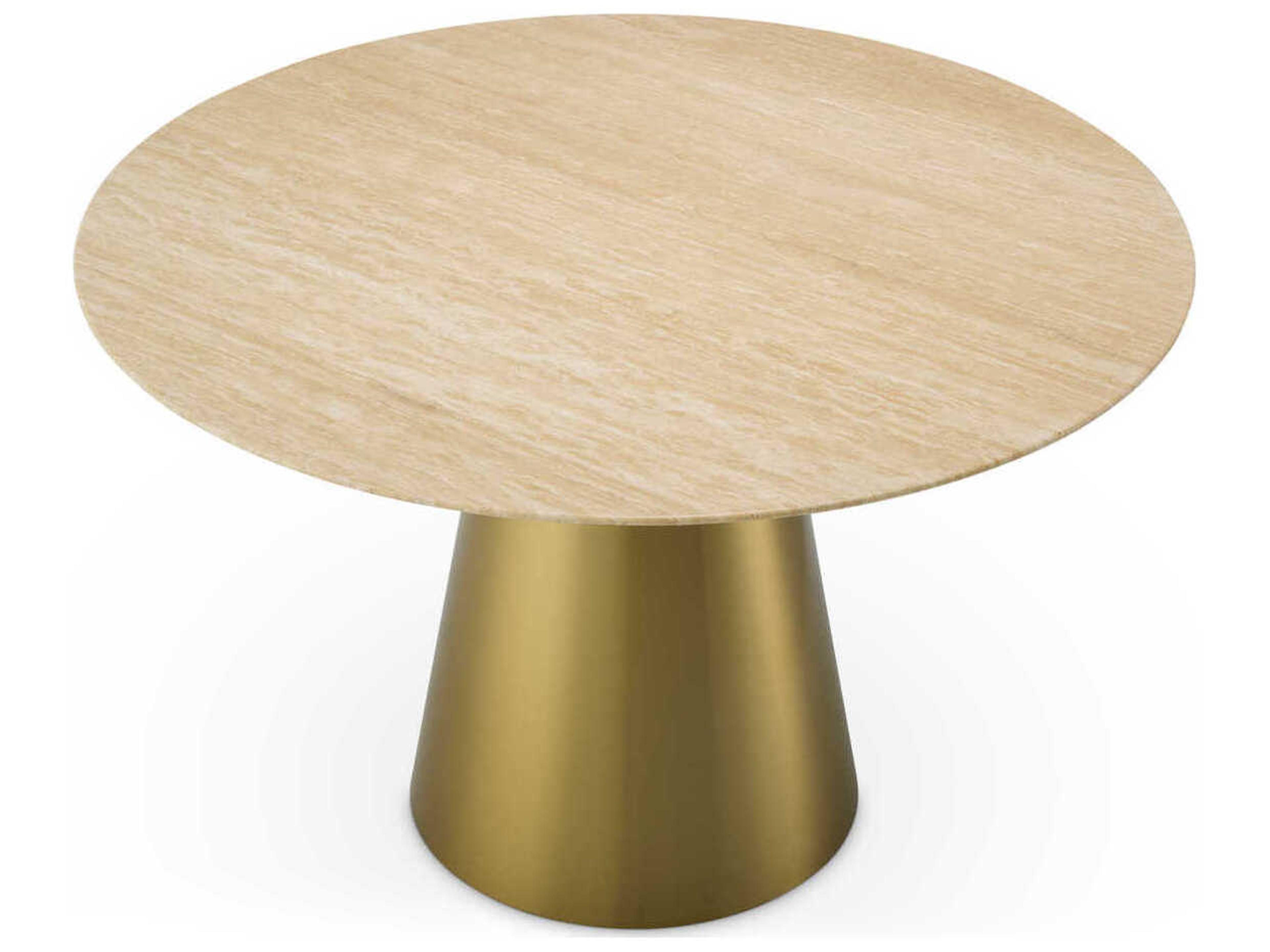 Eichholtz Nathan Brushed Brass Travertine Dining Table