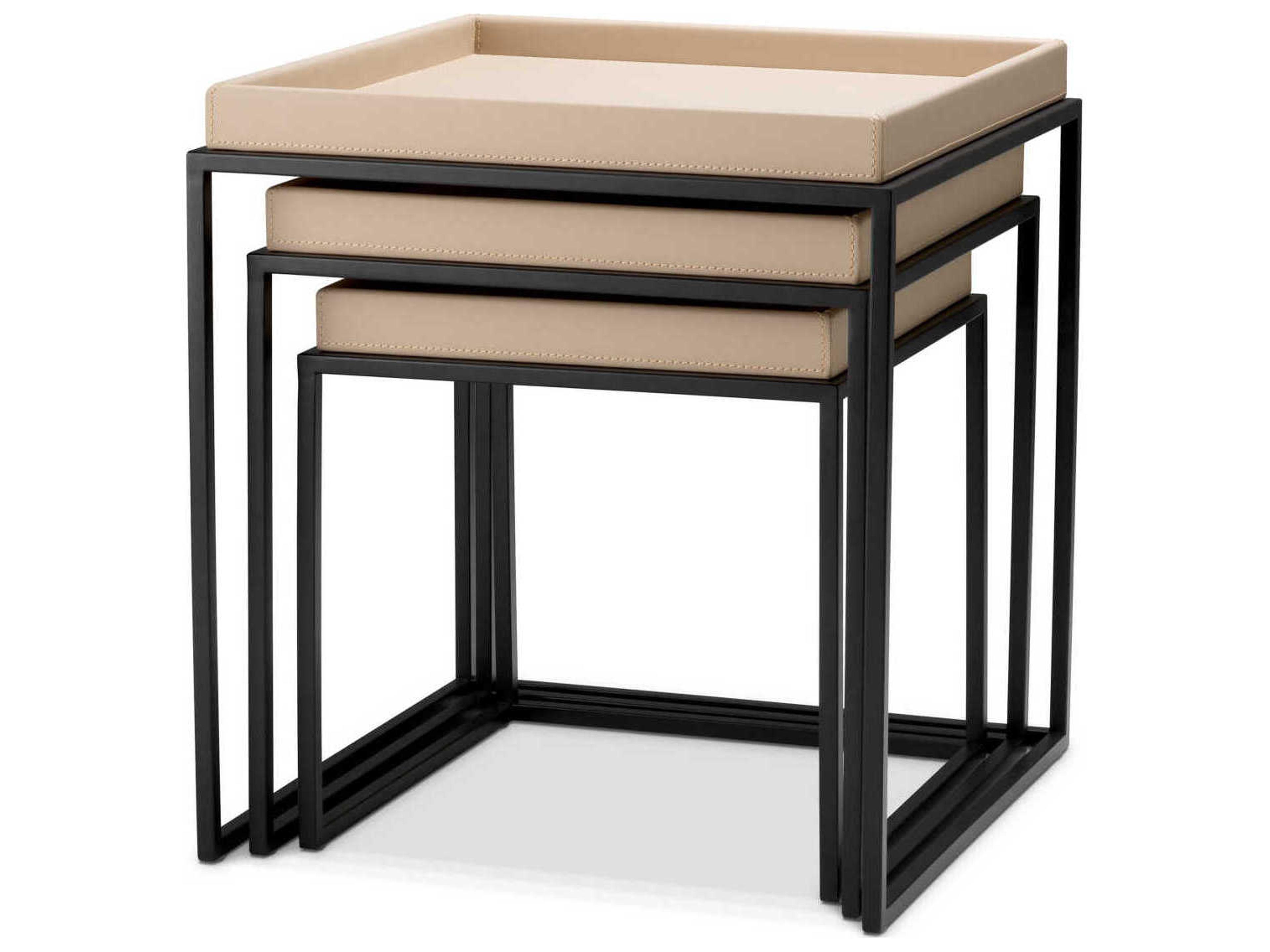 Eichholtz Leonard Matte Black Set of 3 Side Table