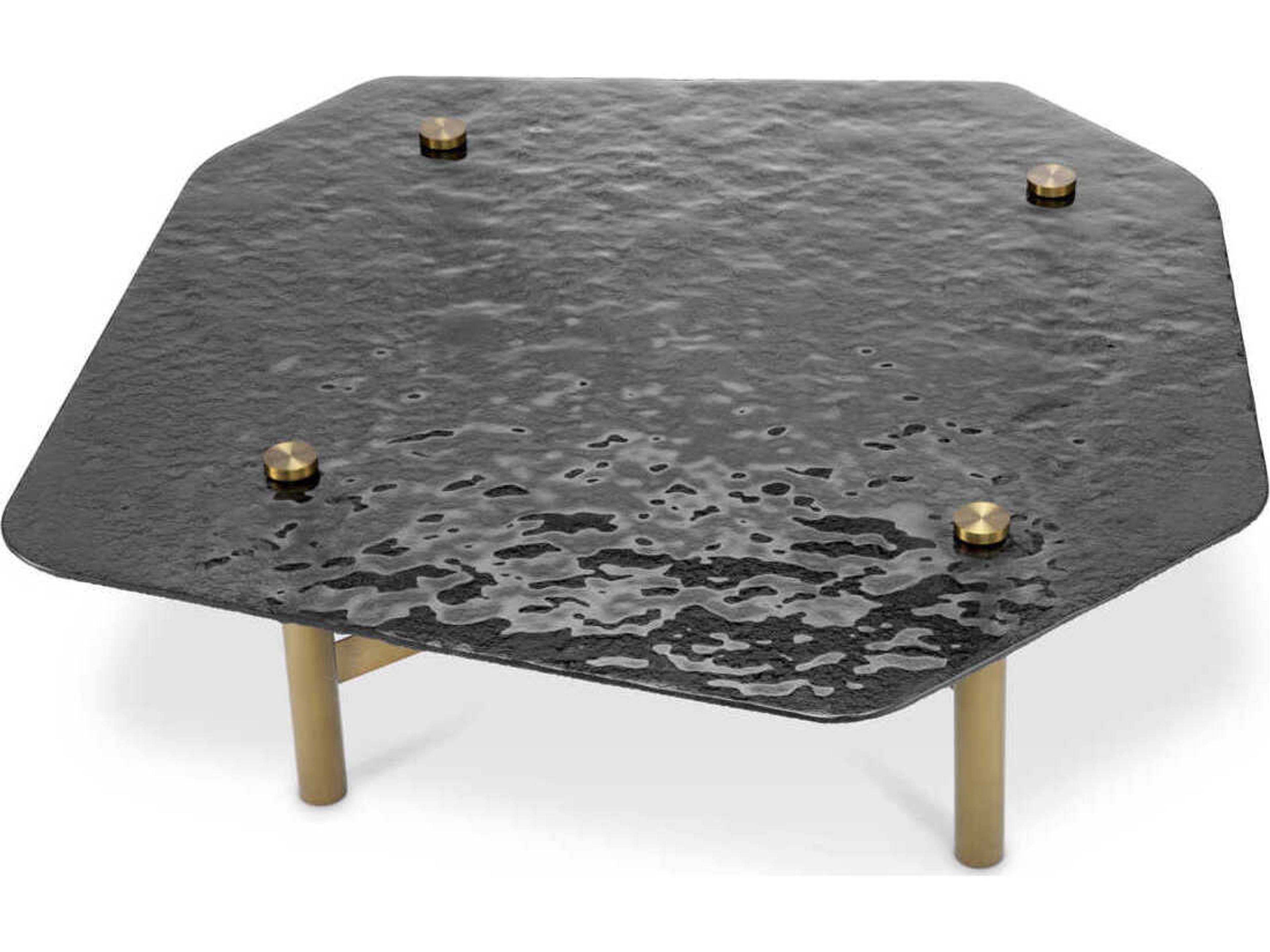 Eichholtz Cortes Brushed Brass Casted Smoke Glass Coffee Table