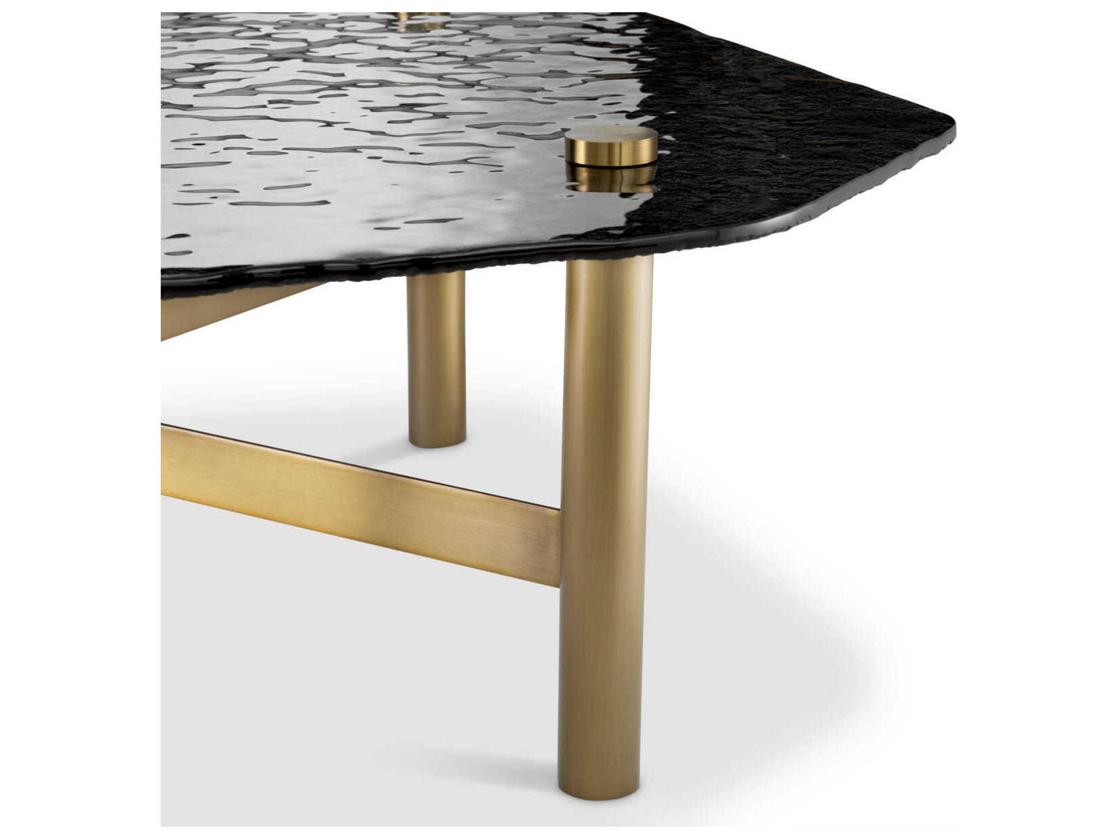 Eichholtz Cortes Brushed Brass Casted Smoke Glass Coffee Table