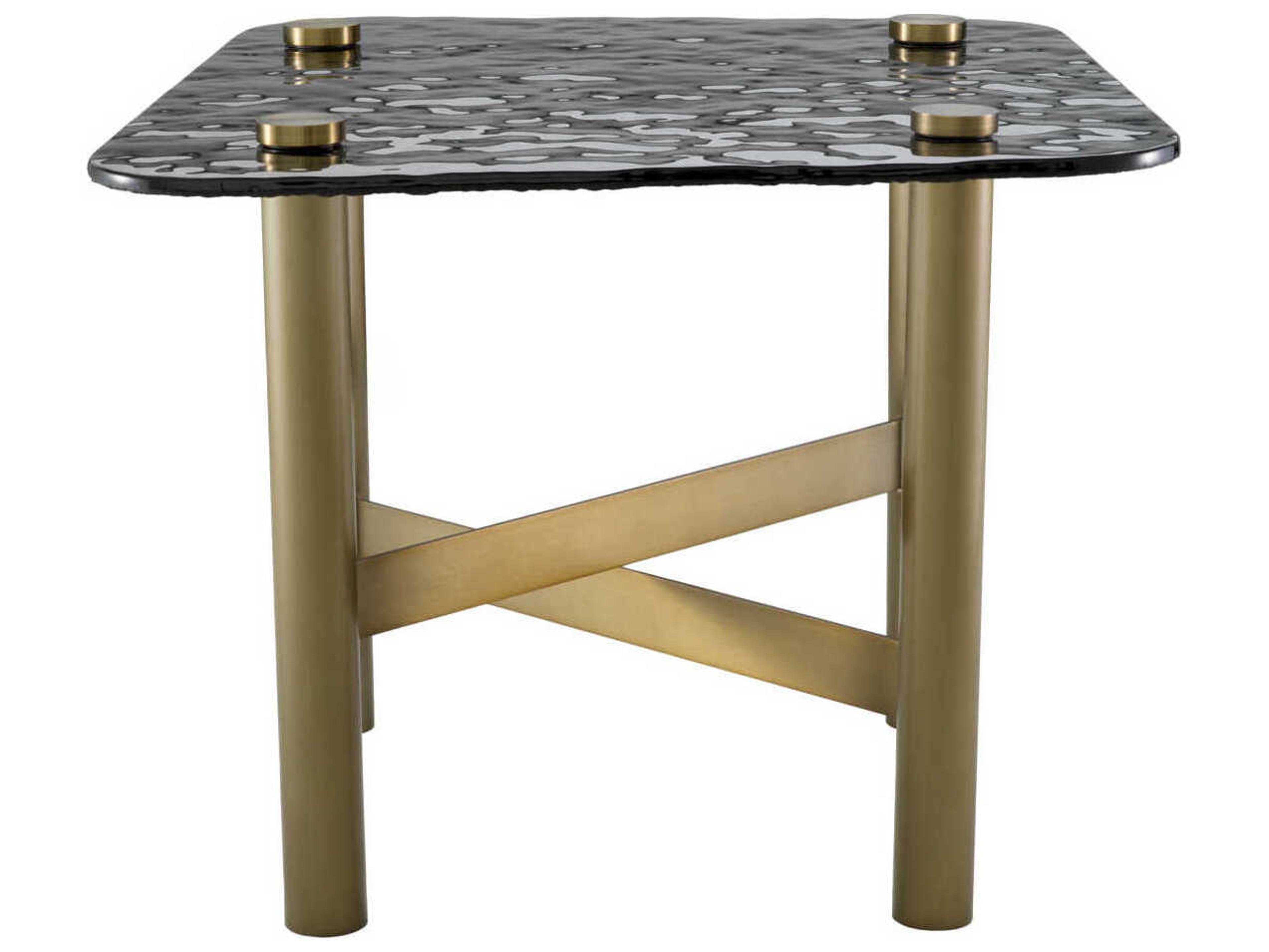 Eichholtz Cortes Brushed Brass Casted Smoke Glass Side Table