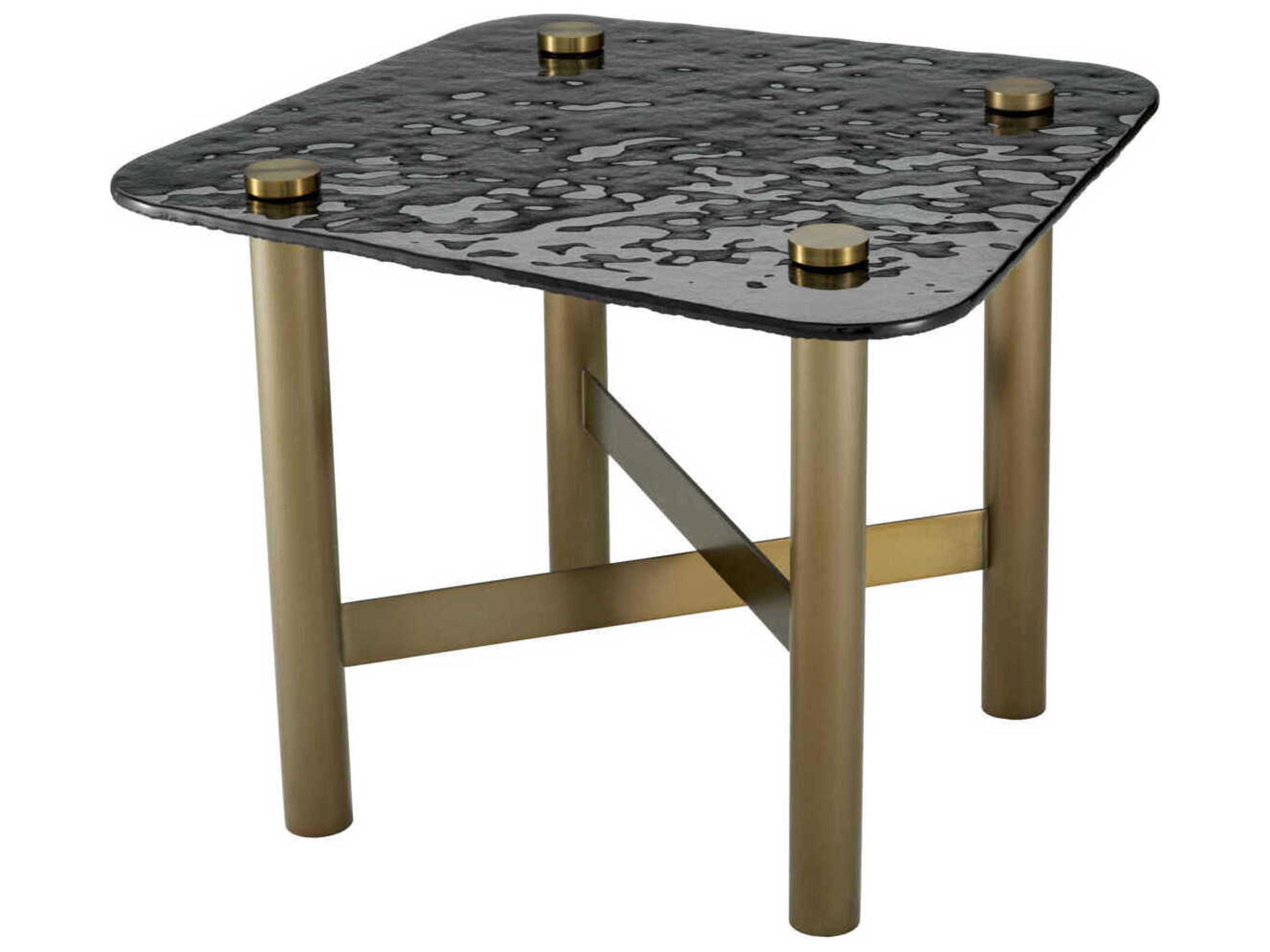 Eichholtz Cortes Brushed Brass Casted Smoke Glass Side Table