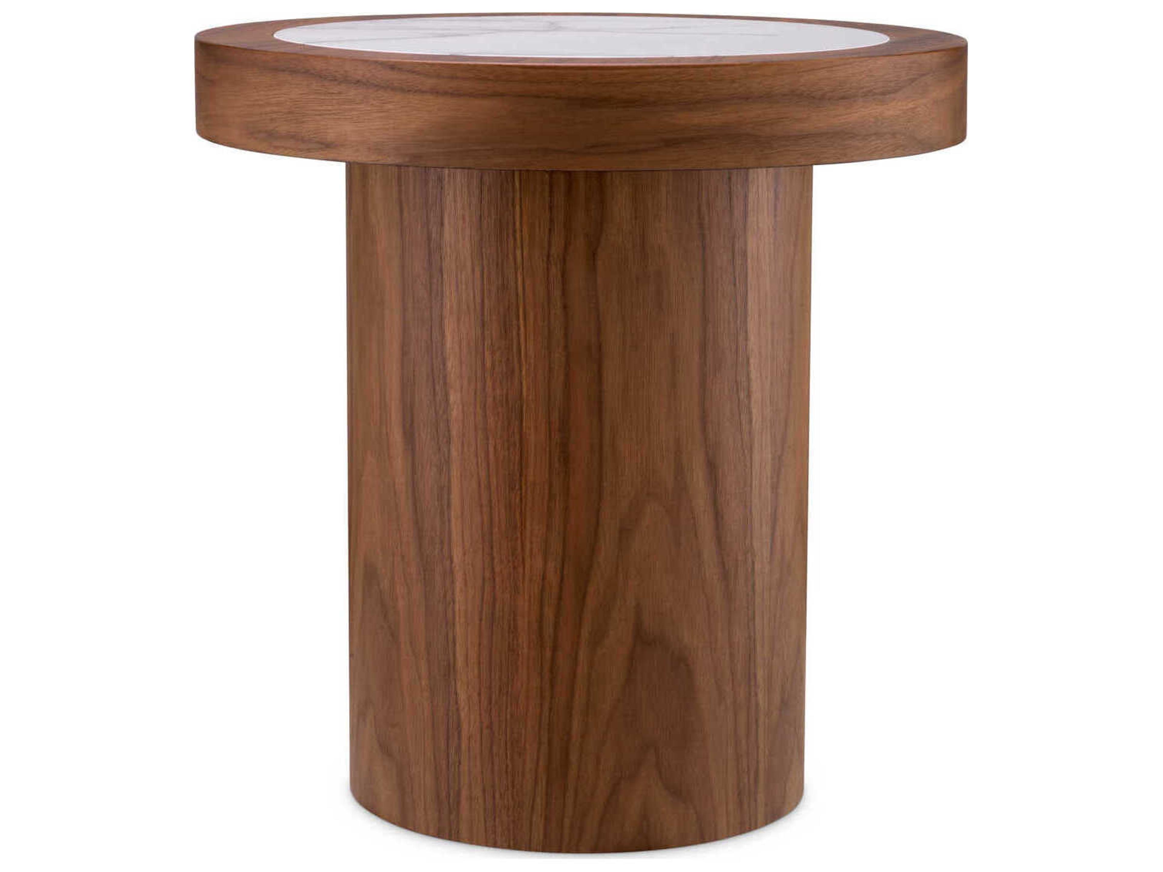 Eichholtz Presedio Walnut Veneer Biano Lilac Marble Top Side Table