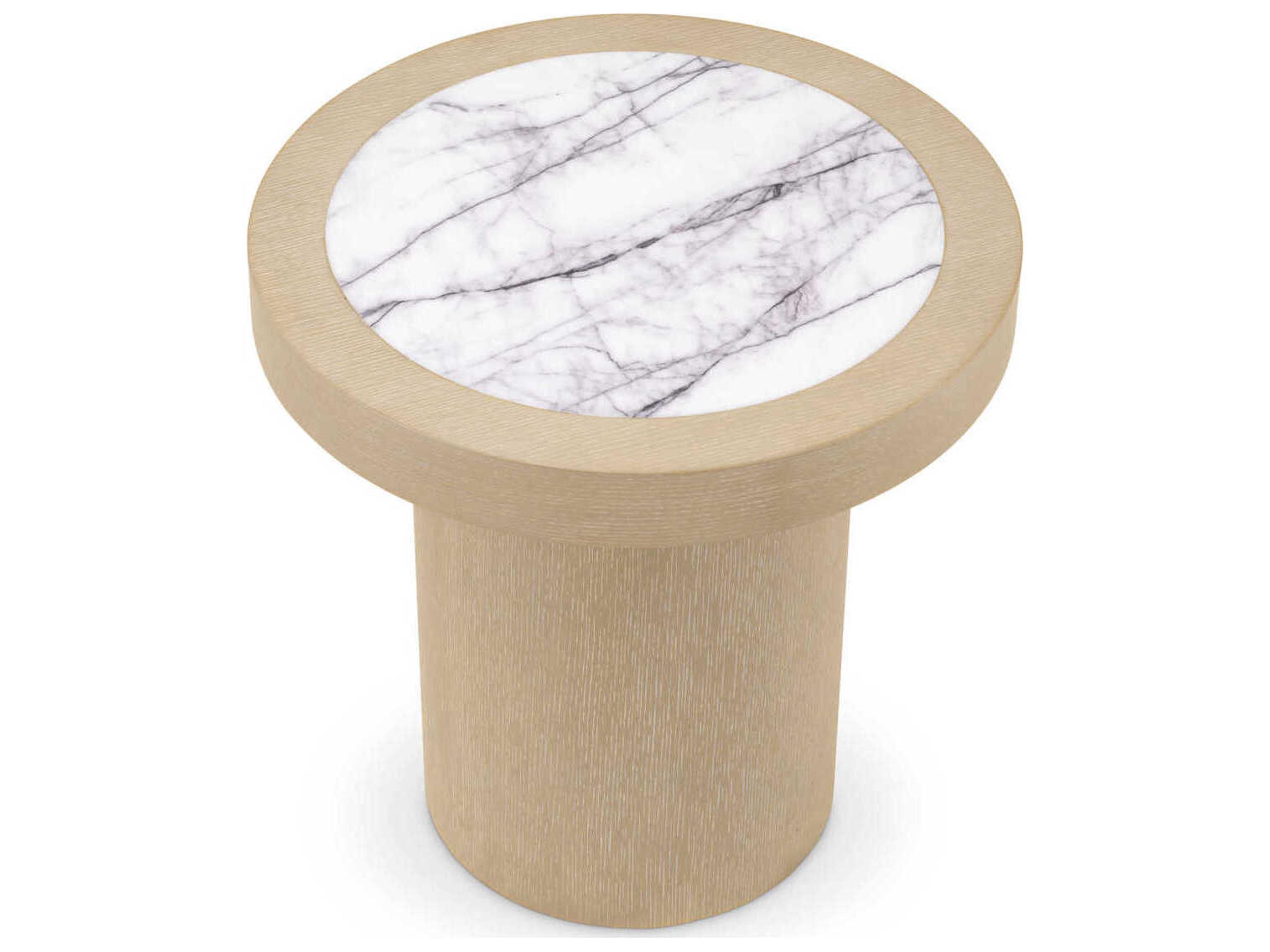 Eichholtz Presedio Washed Oak Veneer Biano Lilac Marble Top Side Table