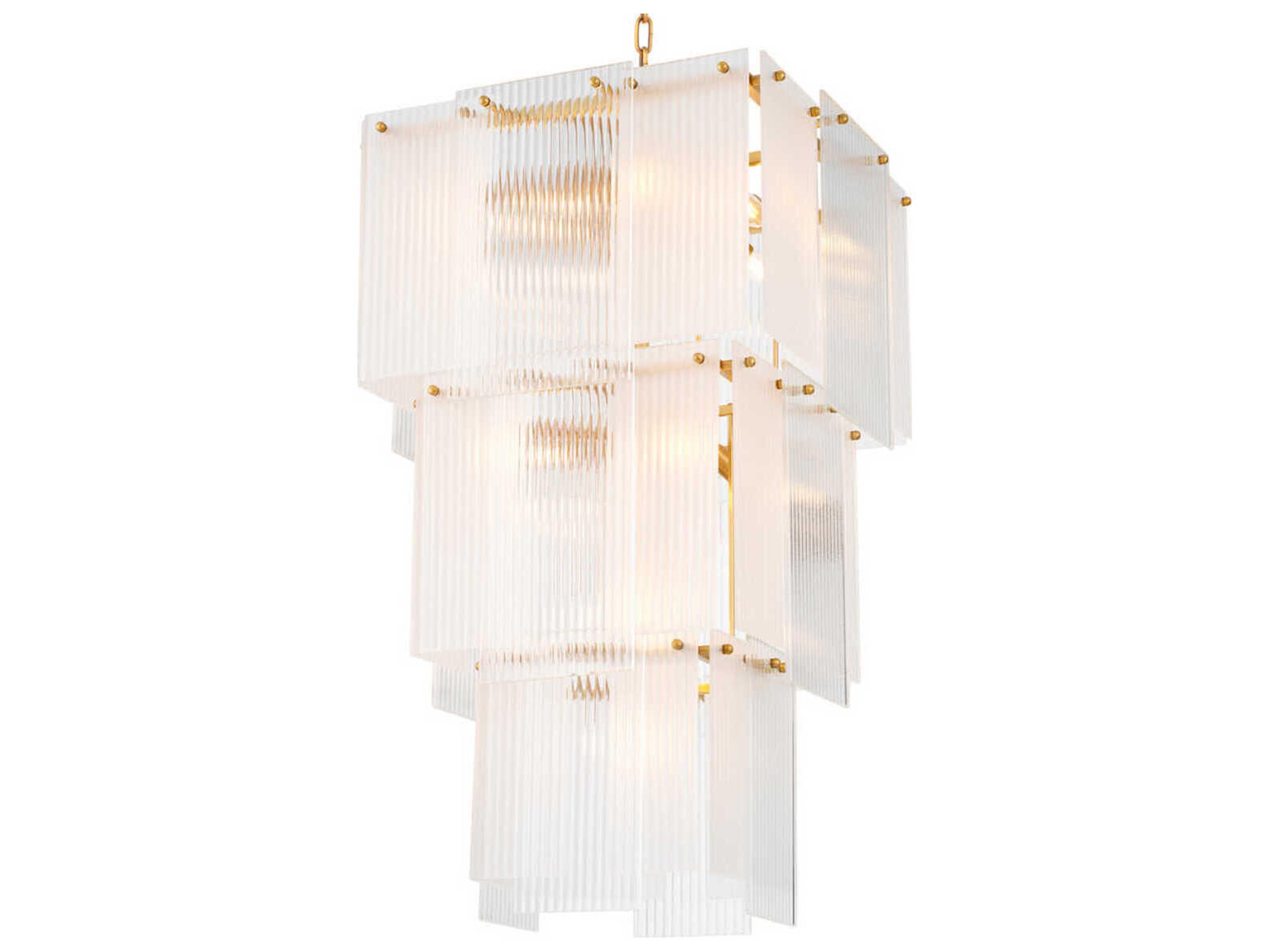 Giardano Clear And Frosted Glass Antique Brass Chandelier