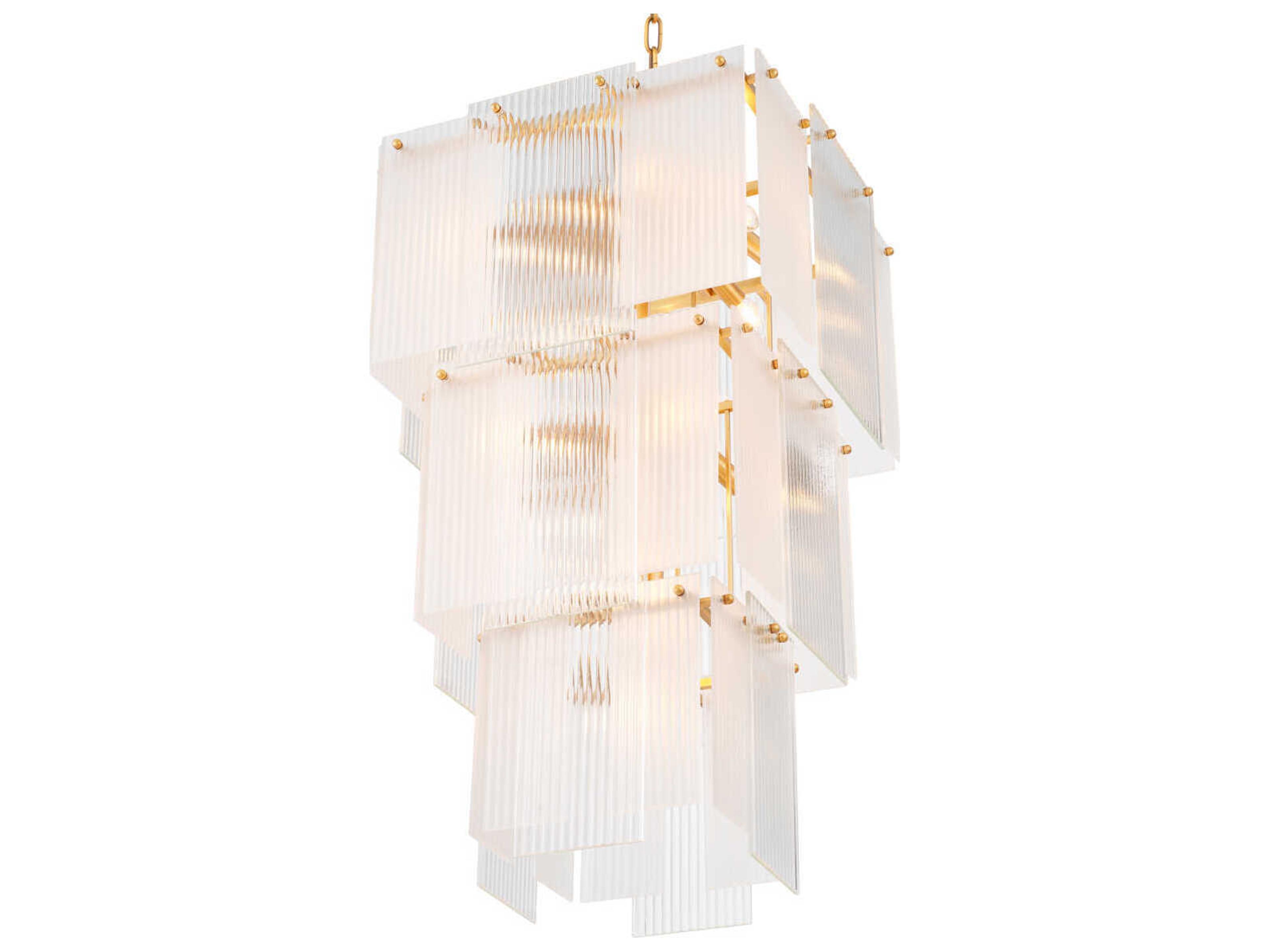 Eichholtz Giardano Clear And Frosted Glass Antique Brass Chandelier