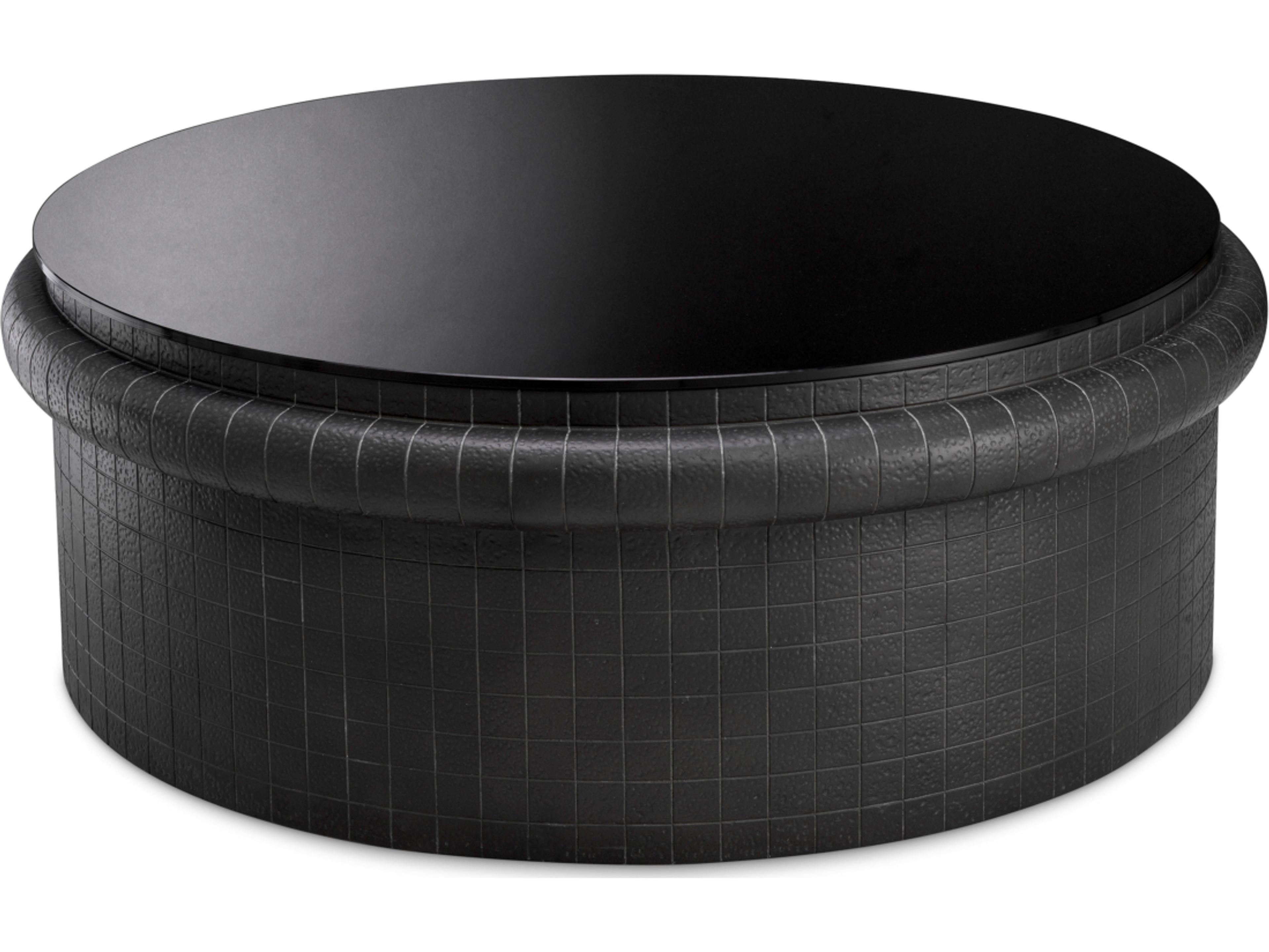 Round Black X Glass Coffee Table
