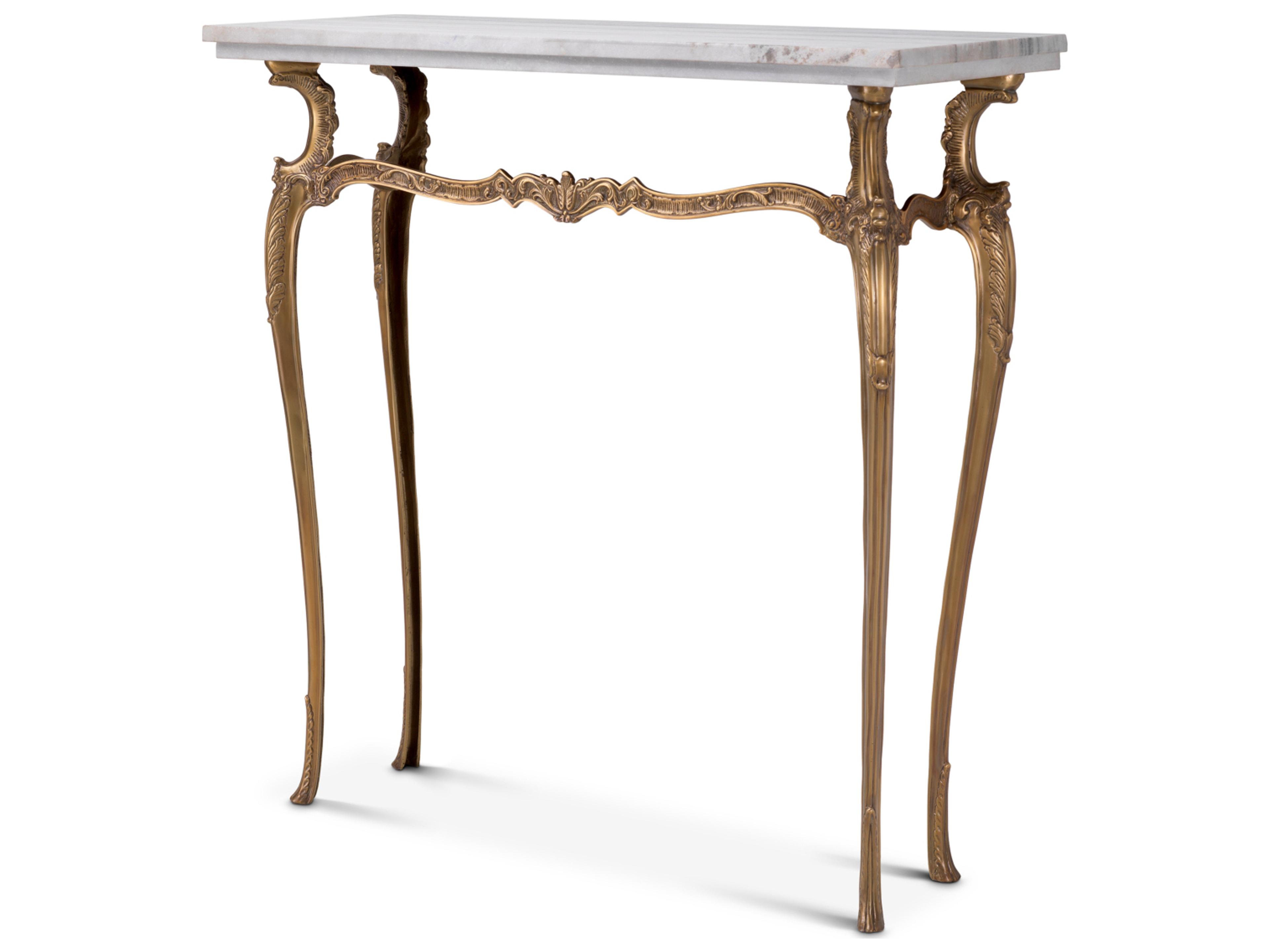 Rectangular Vintage Brass X White Marble Top Console Table