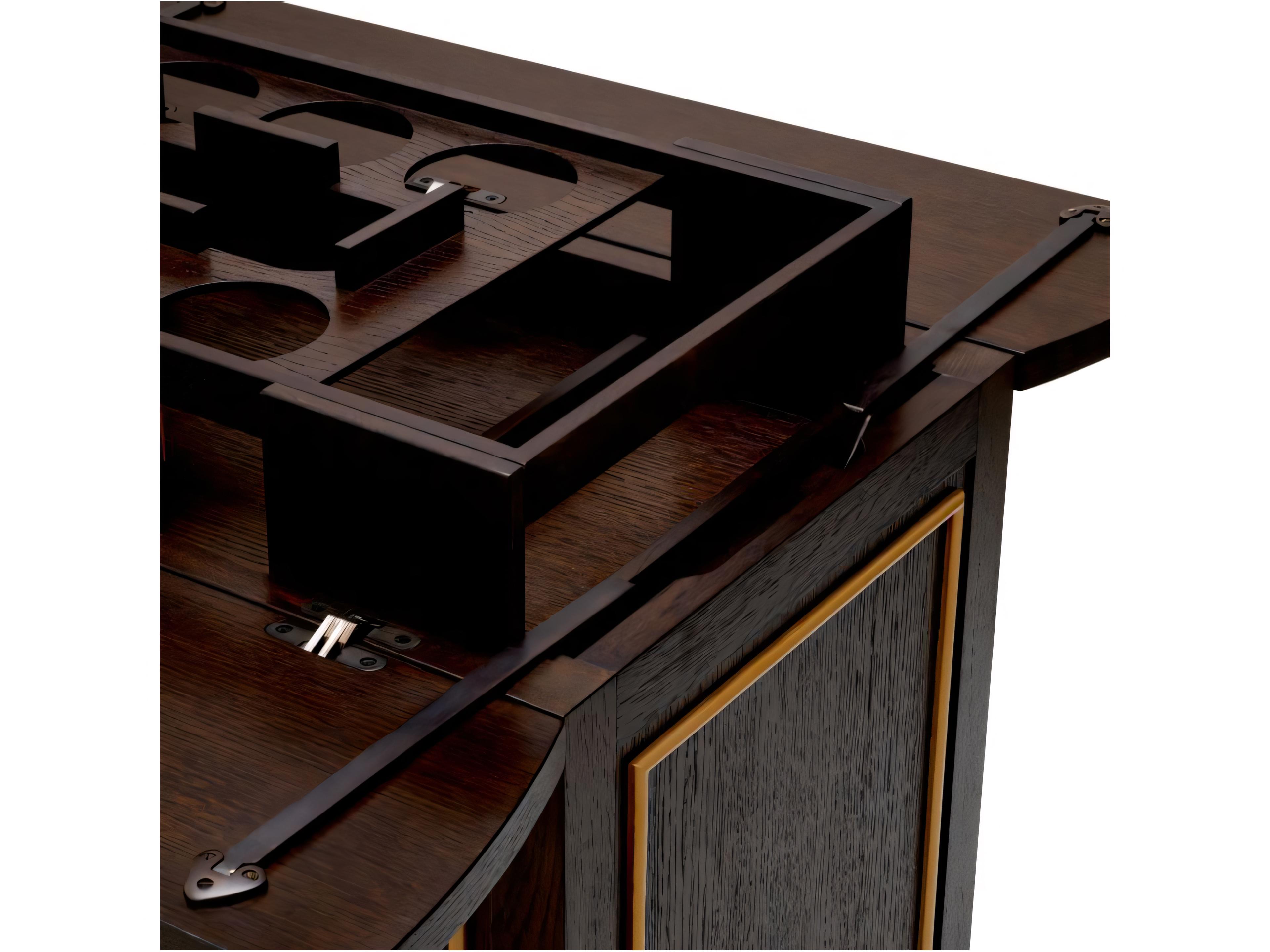 Eichholtz Wood Brown Oak Veneer X Brushed Brass Bar Cart