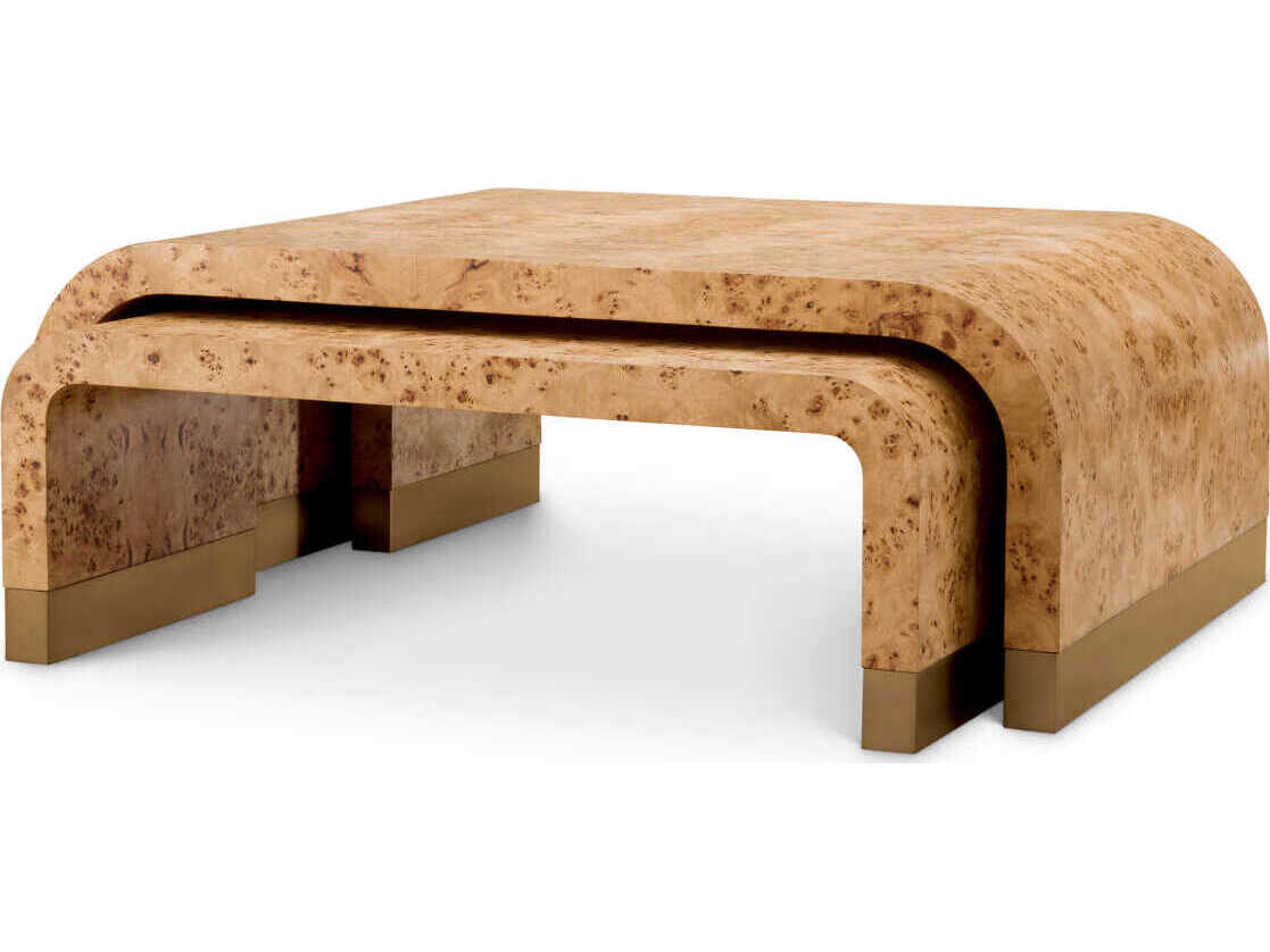 Quinton Light Brown Mappa Burl Veneer Set of 3 Coffee Table