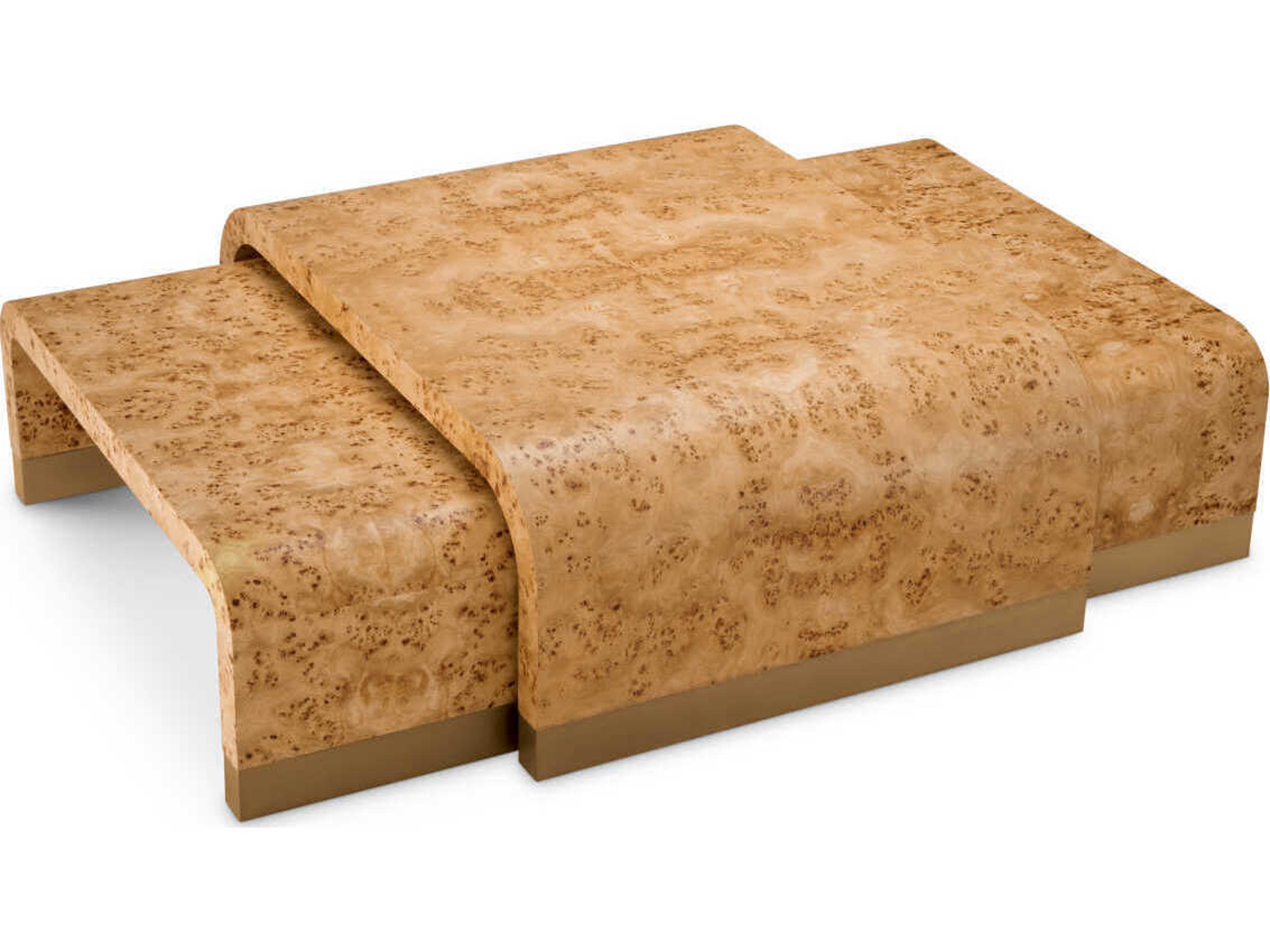 Eichholtz Quinton Light Brown Mappa Burl Veneer Set of 3 Coffee Table