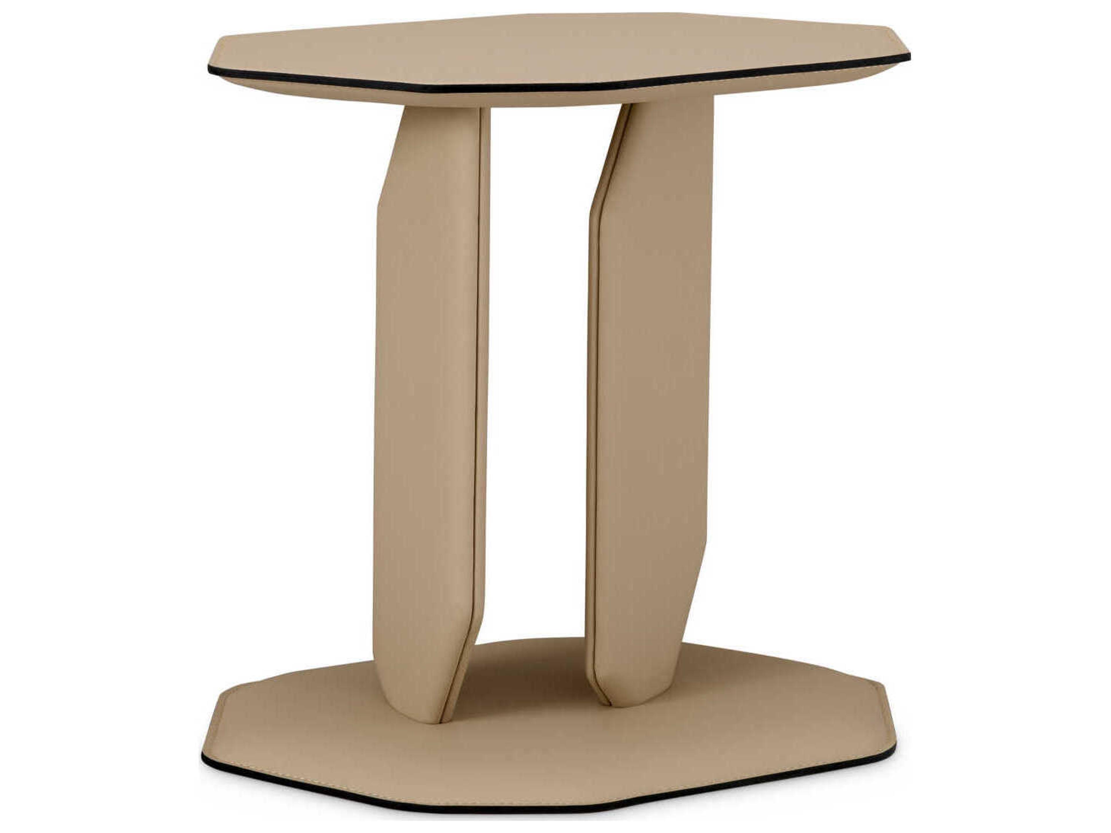 Maurizio Faux Leather Light Brown Side Table