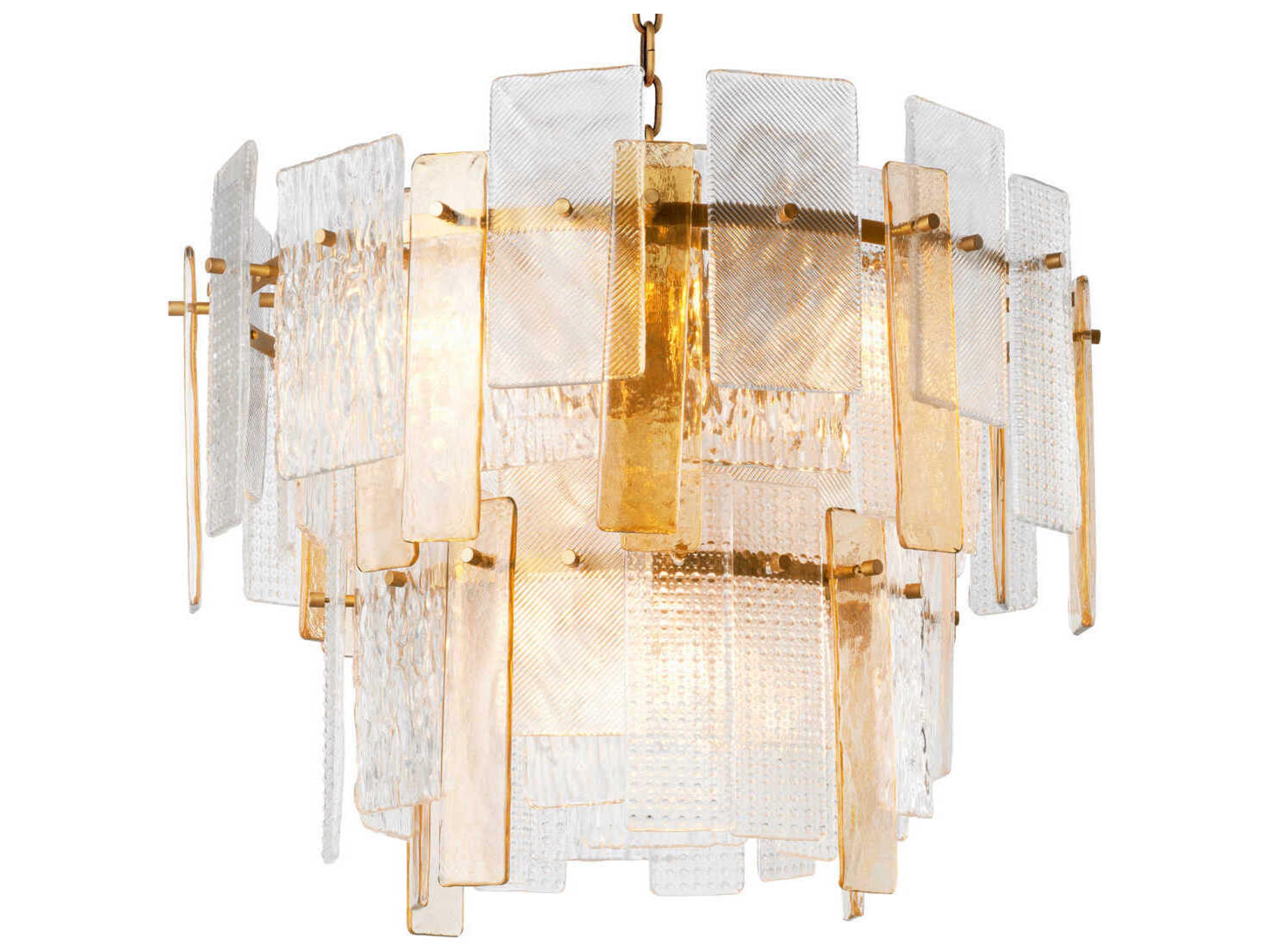 Cassiano Structure Glass Antique Brass Chandelier