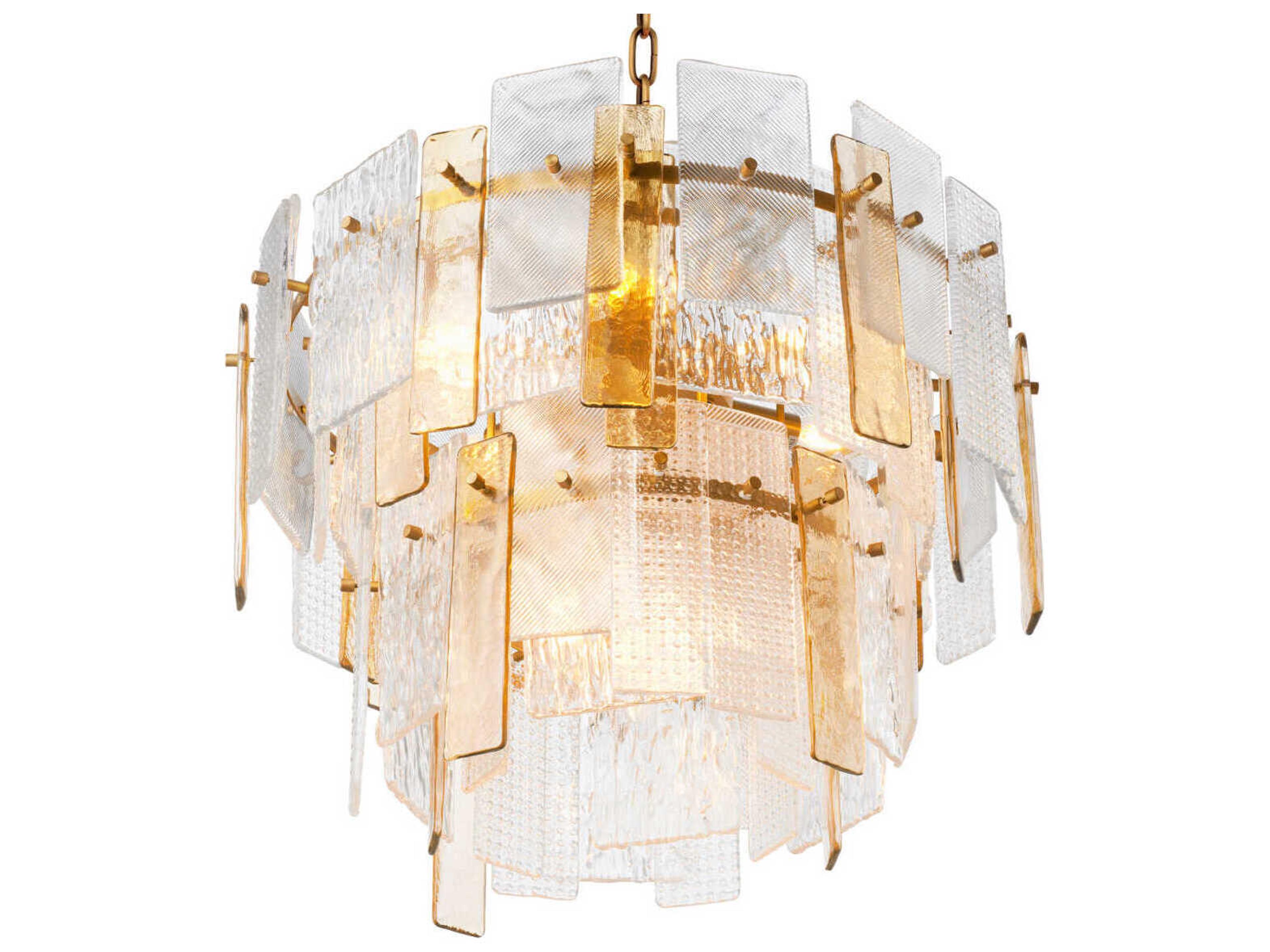 Eichholtz Cassiano Structure Glass Antique Brass Chandelier
