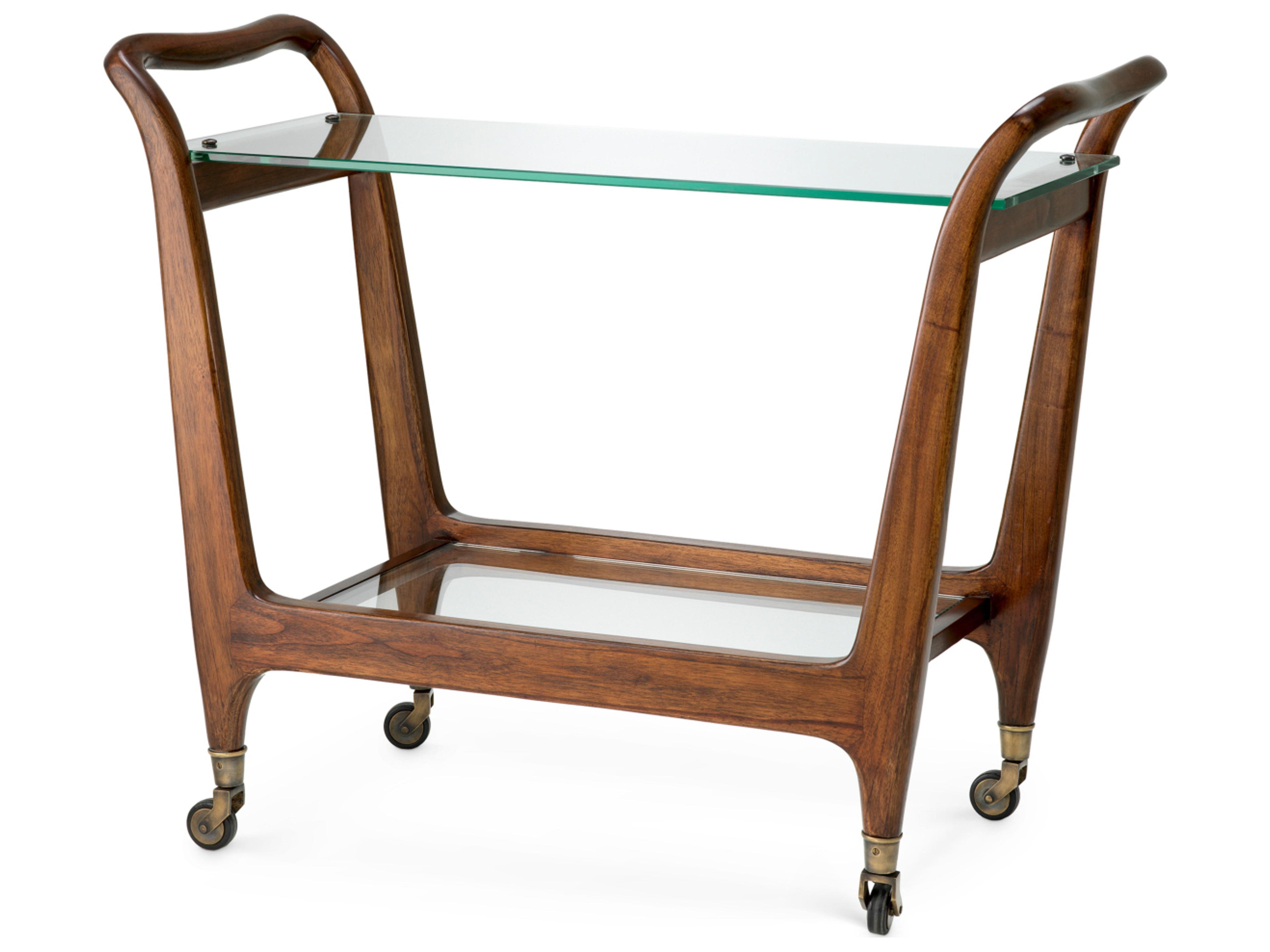 Wood Classic Brown X Clear Glass Bar Cart