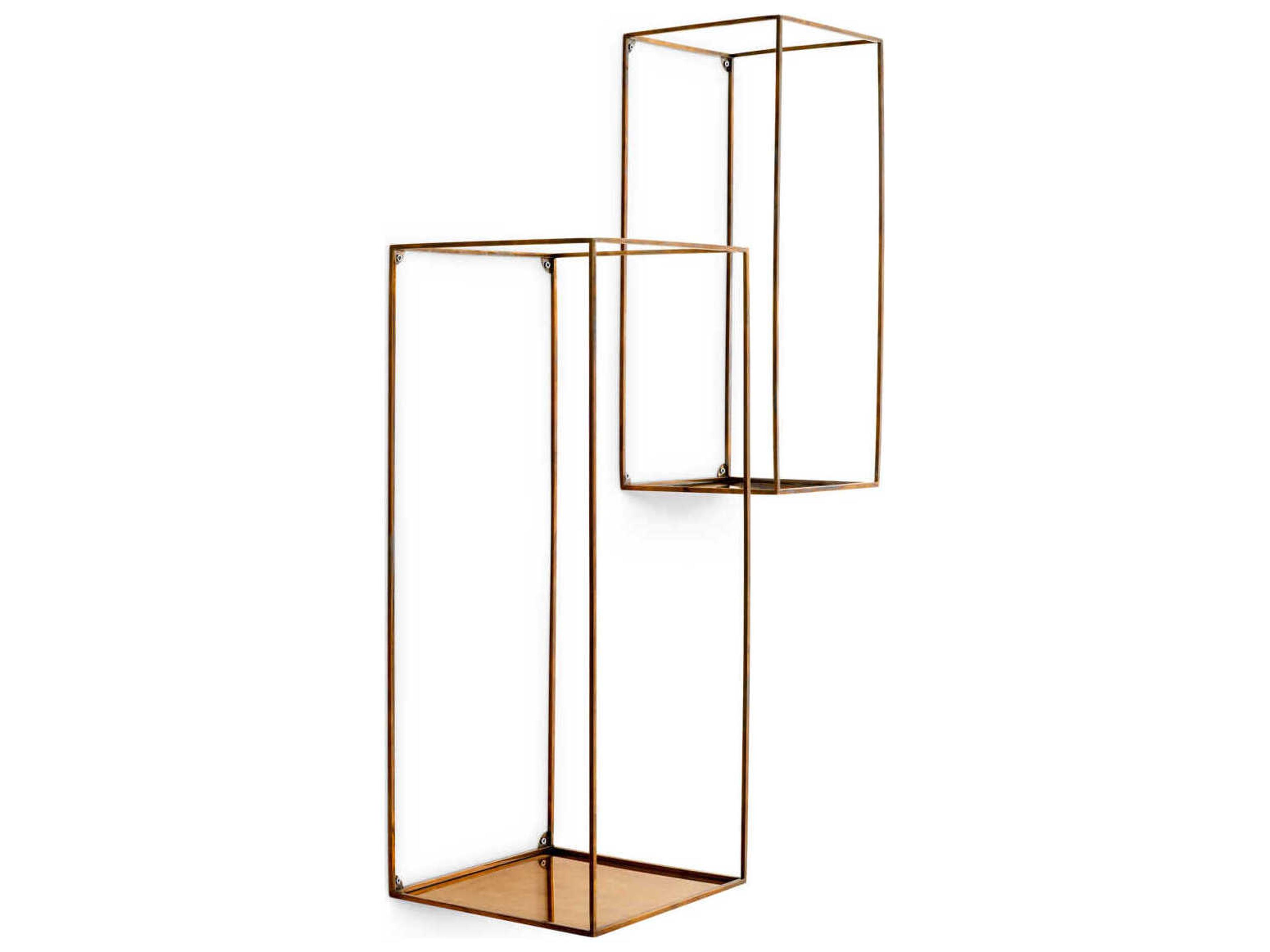 Deco Rectangular Vintage Brass Set of 2 Wall Rack