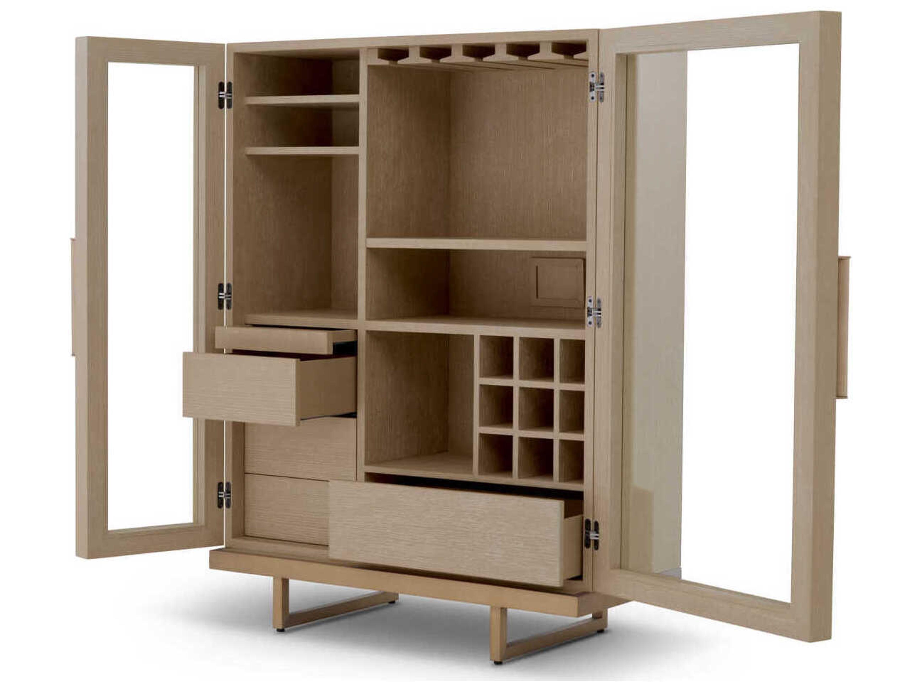 Eichholtz Connaught Washed Oak Veneer Brushed Brass Bar Cabinet