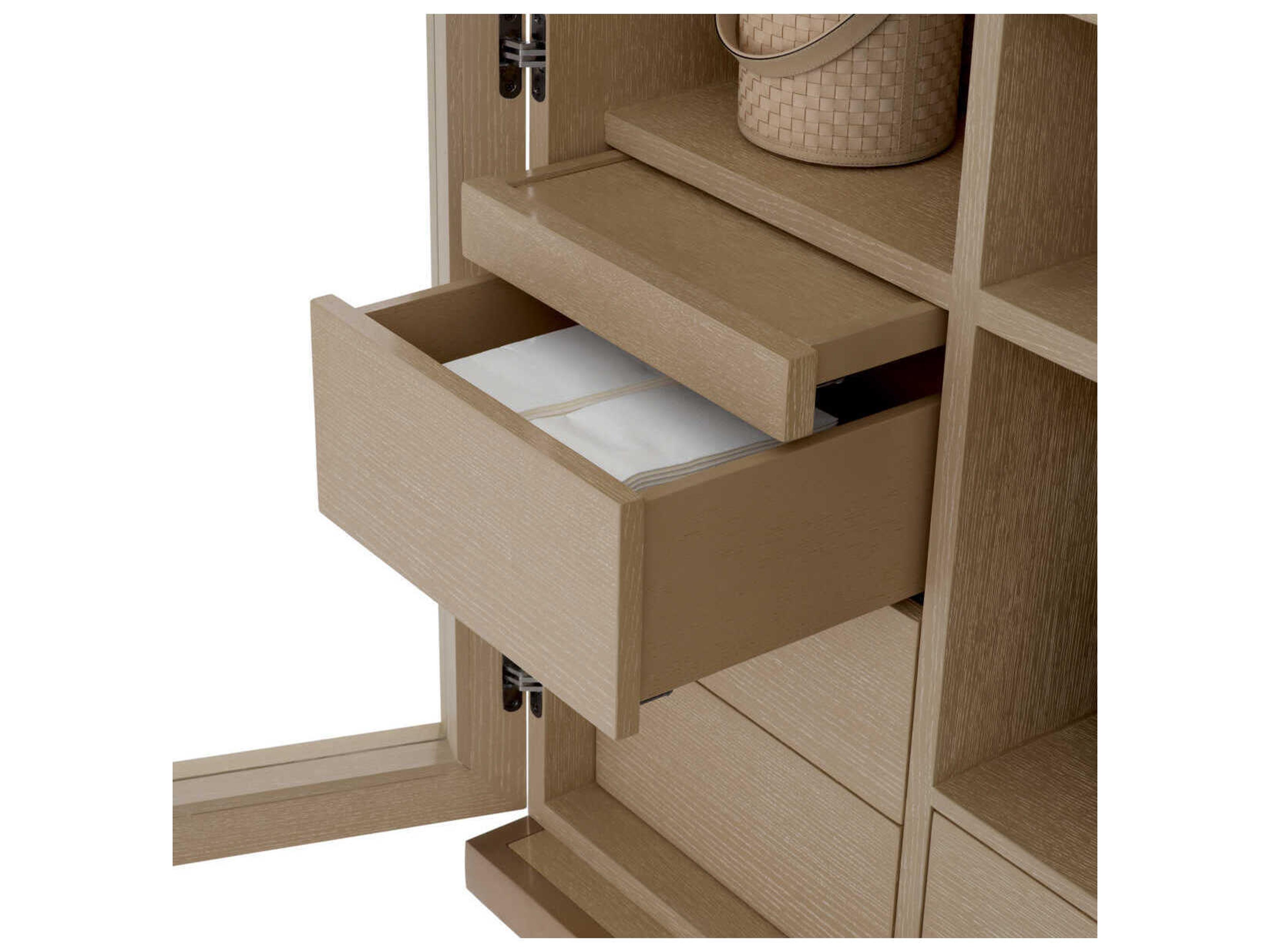 Eichholtz Connaught Washed Oak Veneer Brushed Brass Bar Cabinet