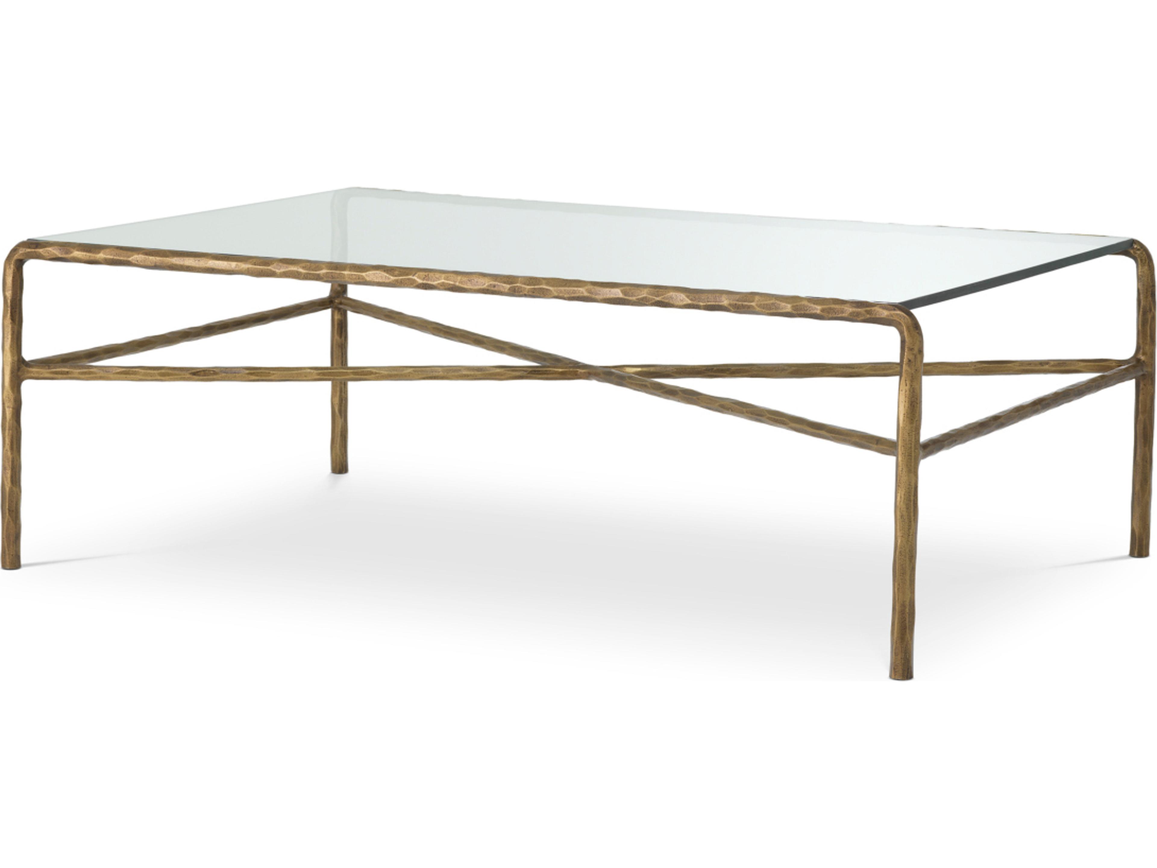Rectangular Vintage Brass X Clear Glass Coffee Table