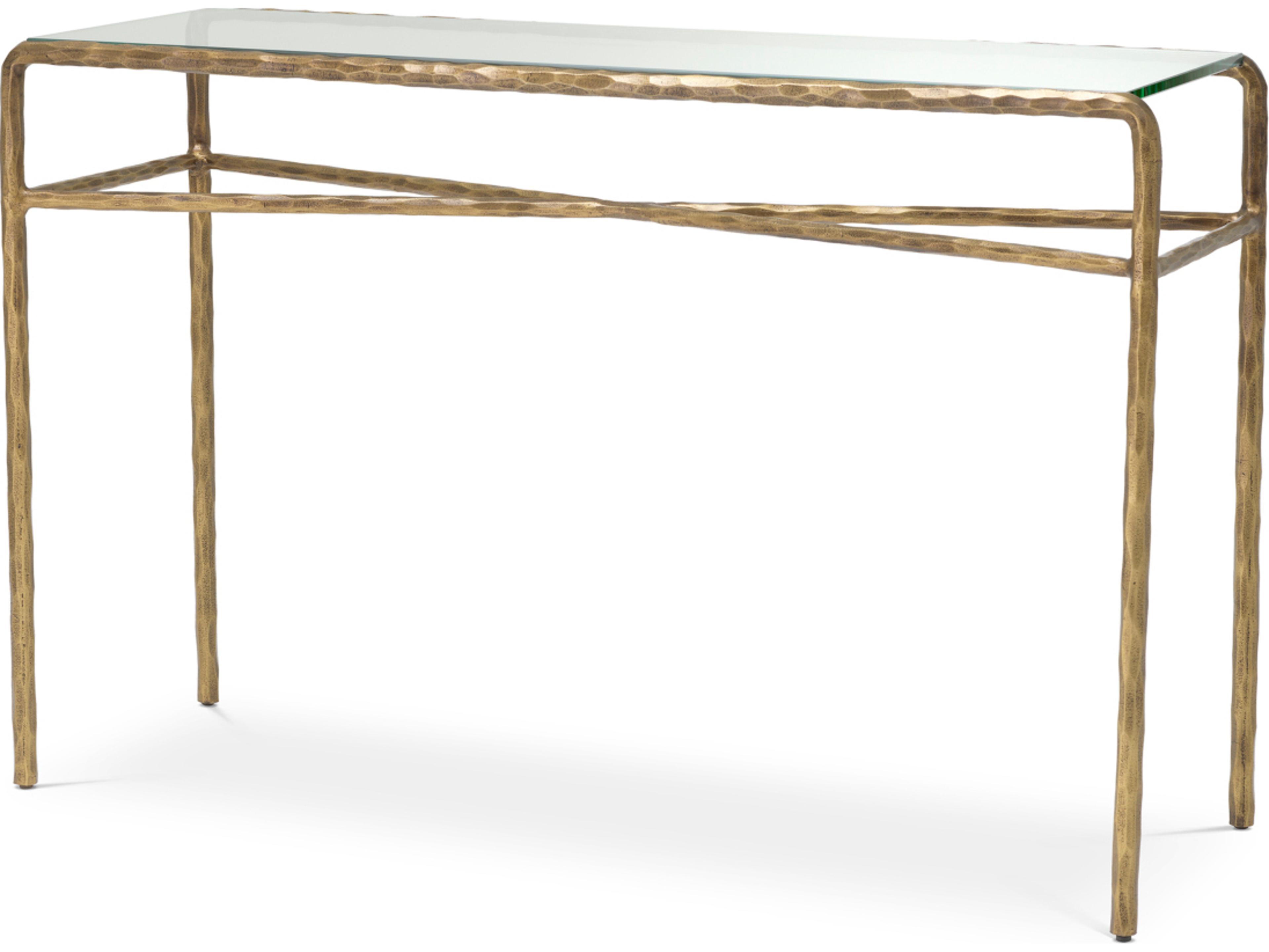 Rectangular Vintage Brass X Clear Glass Console Table