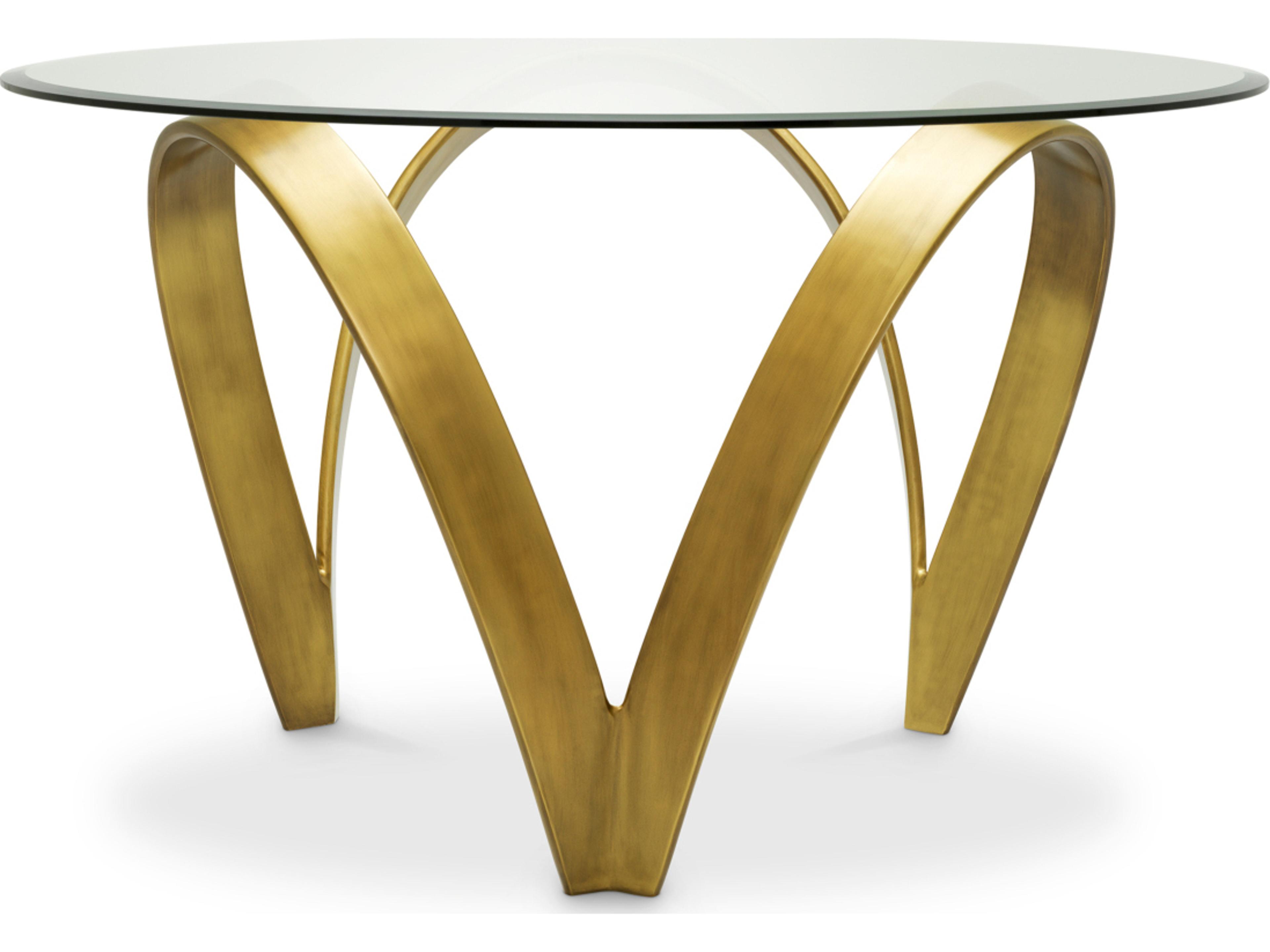Round Vintage Brass X Bevelled Clear Glass Dining Table