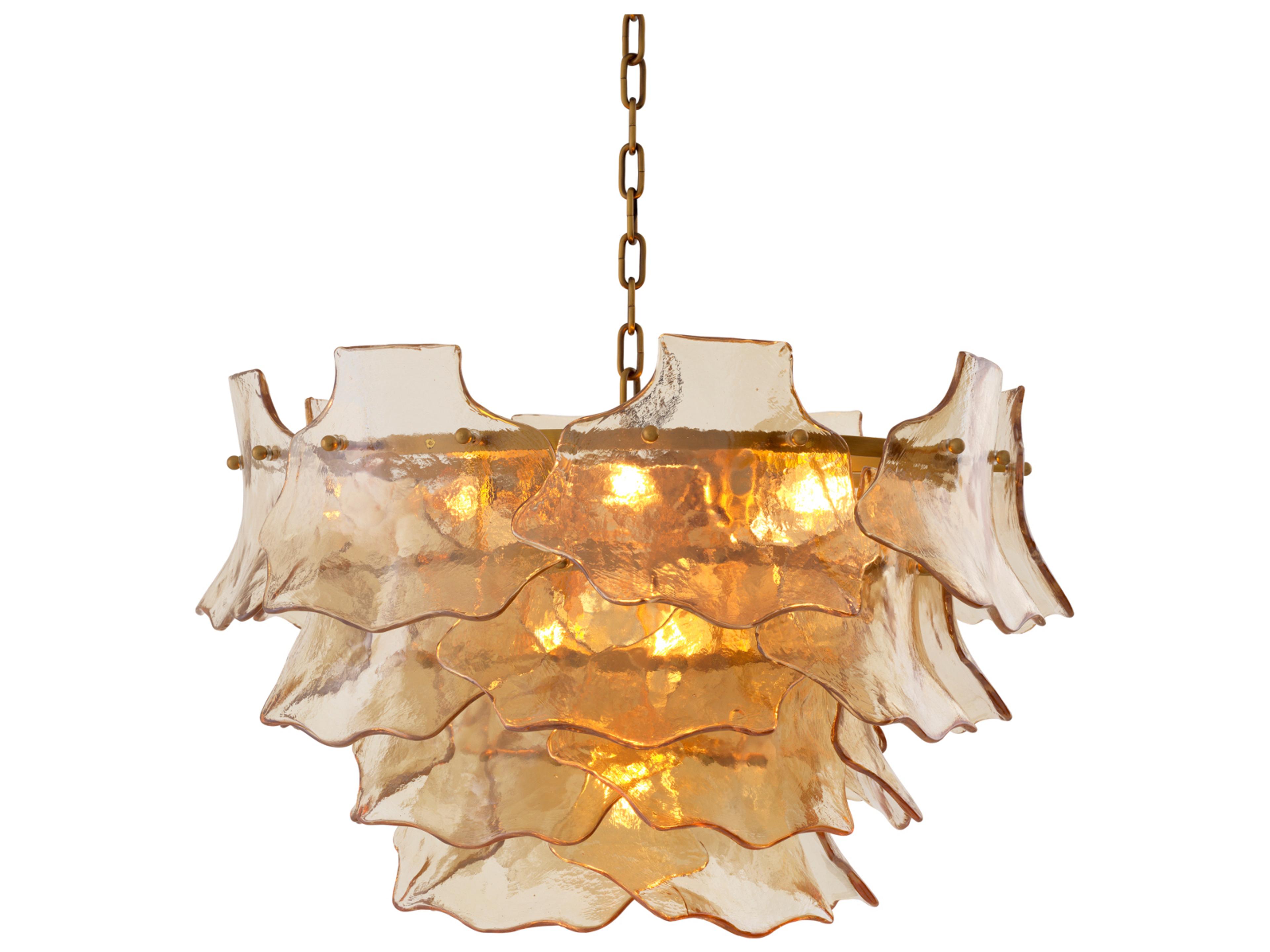 Antique Brass X Champagne Ed Glass Tiered Chandelier