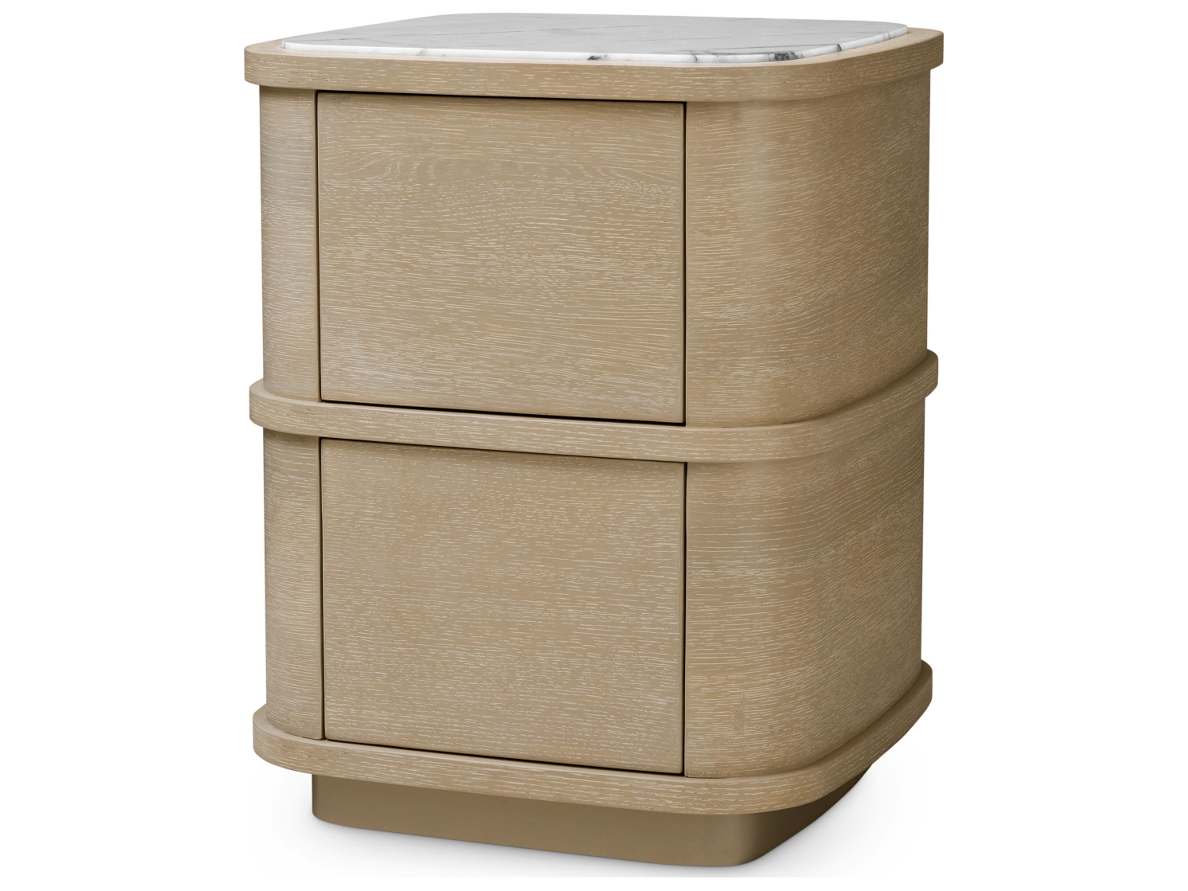 2-Drawers Oak Wood Nightstand