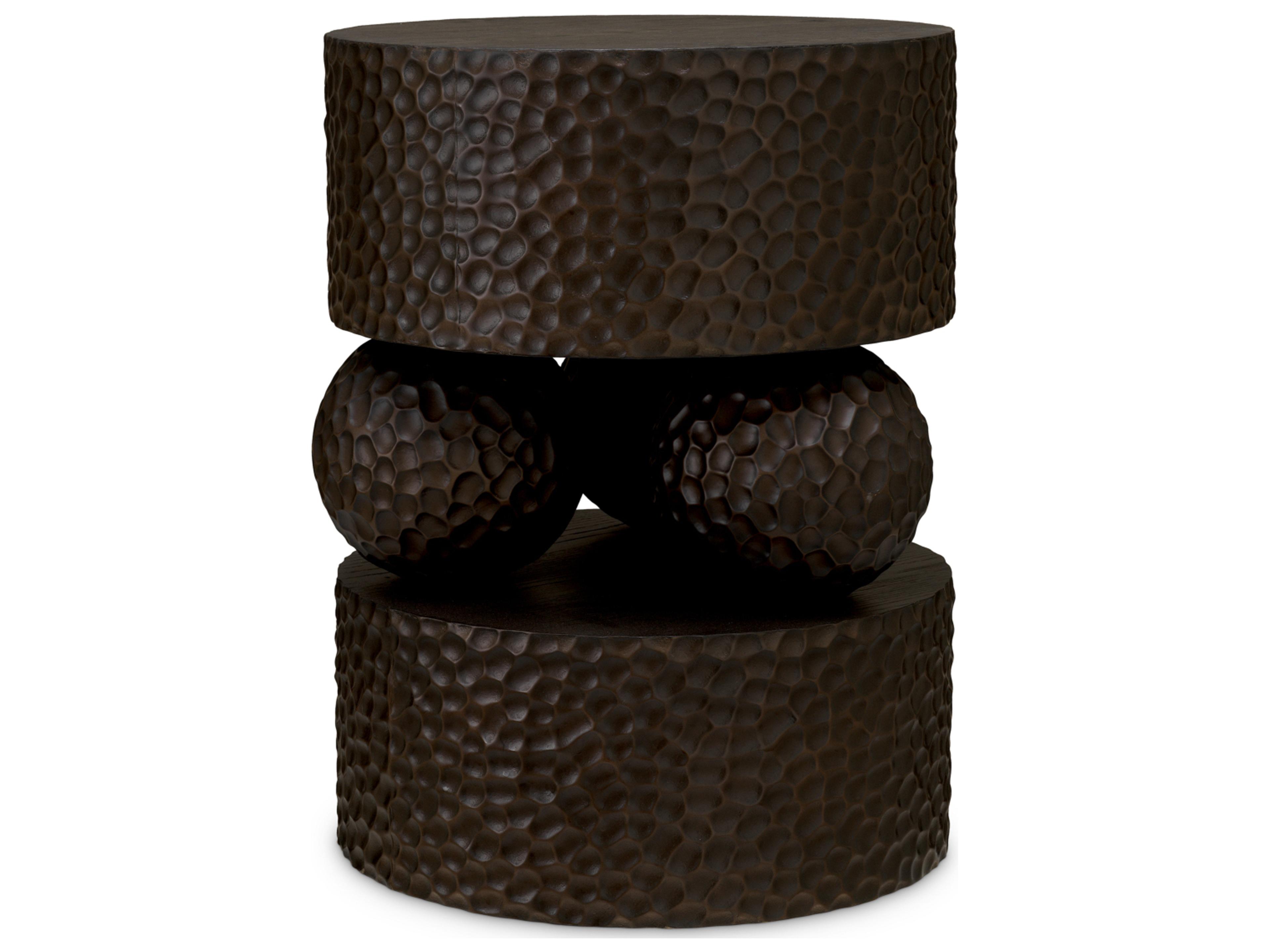 Round Wood Ebony Oak Veneer End Table