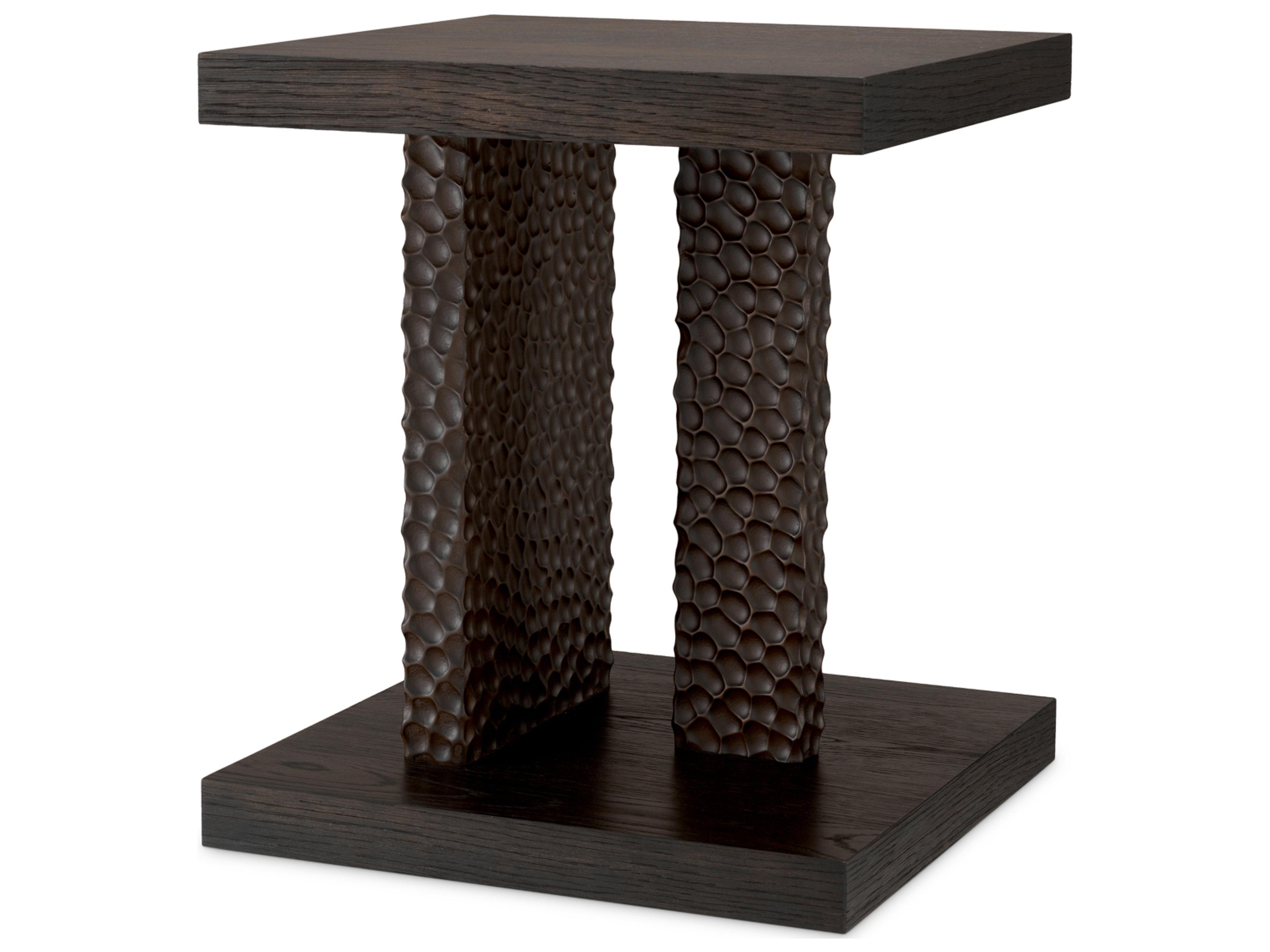 Rectangular Wood Ebony Oak Veneer End Table
