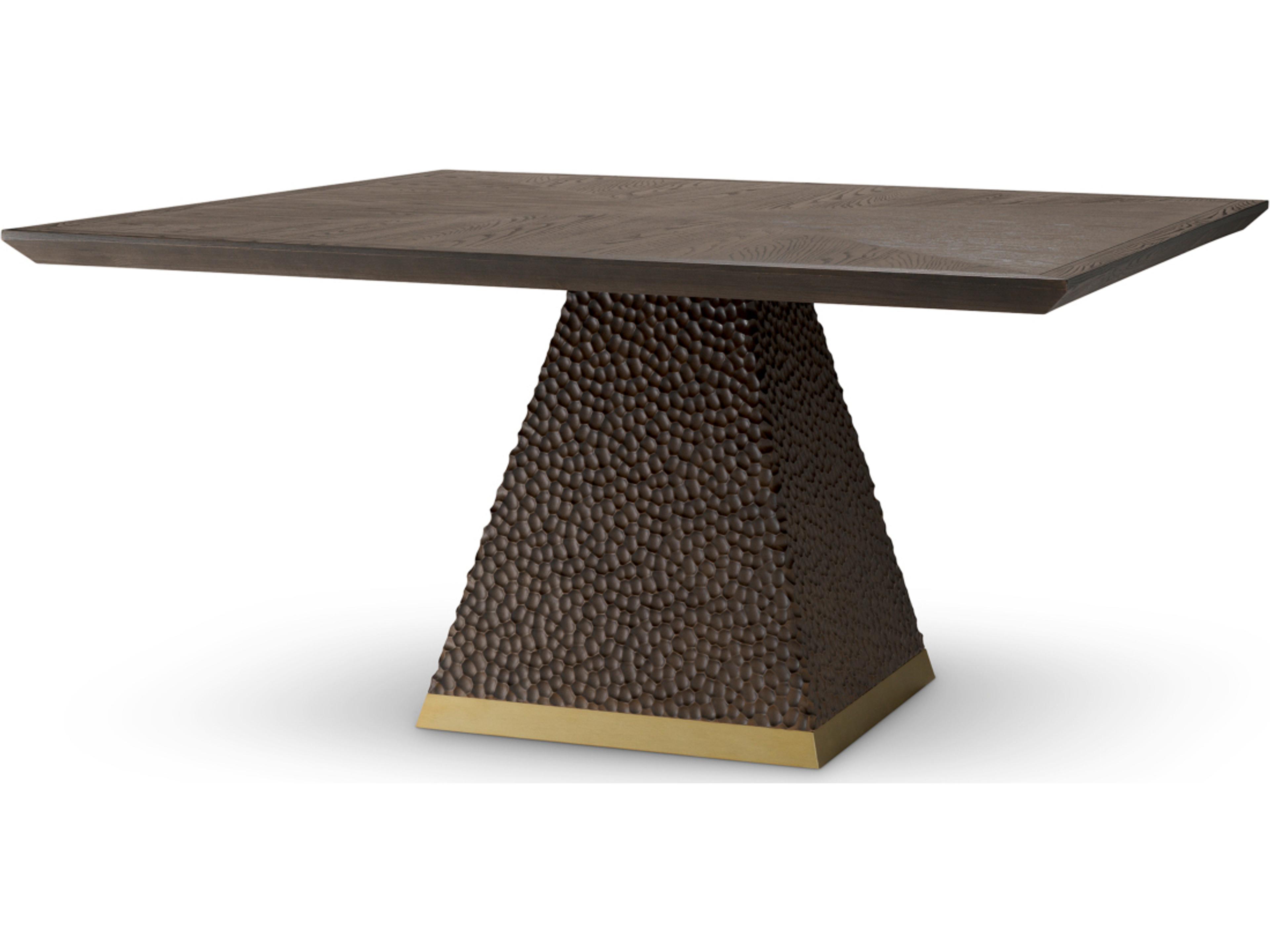 Rectangular Wood Ebony Oak Veneer X Antique Brass Dining Table