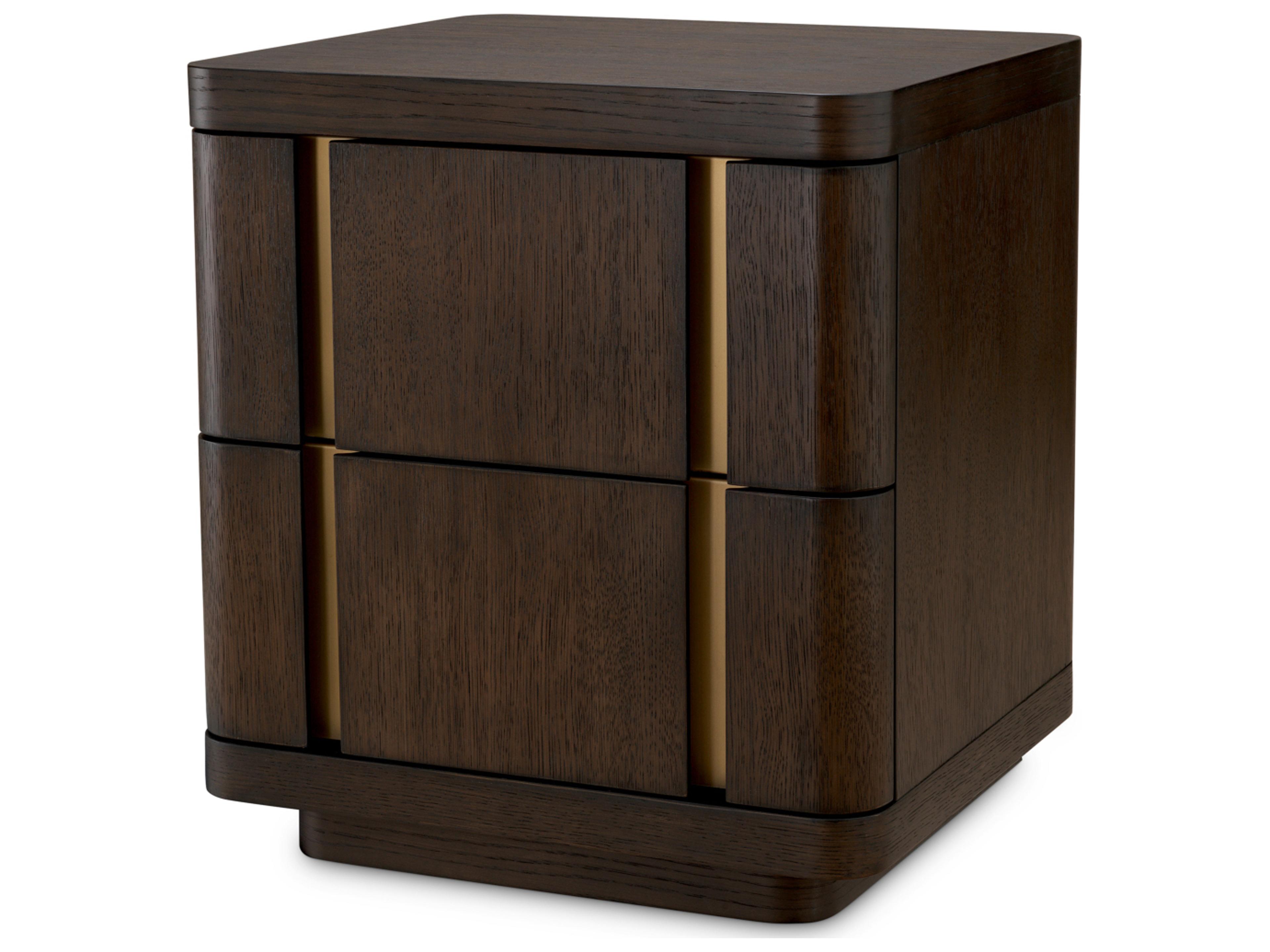 2-Drawers Brown Oak Wood Nightstand