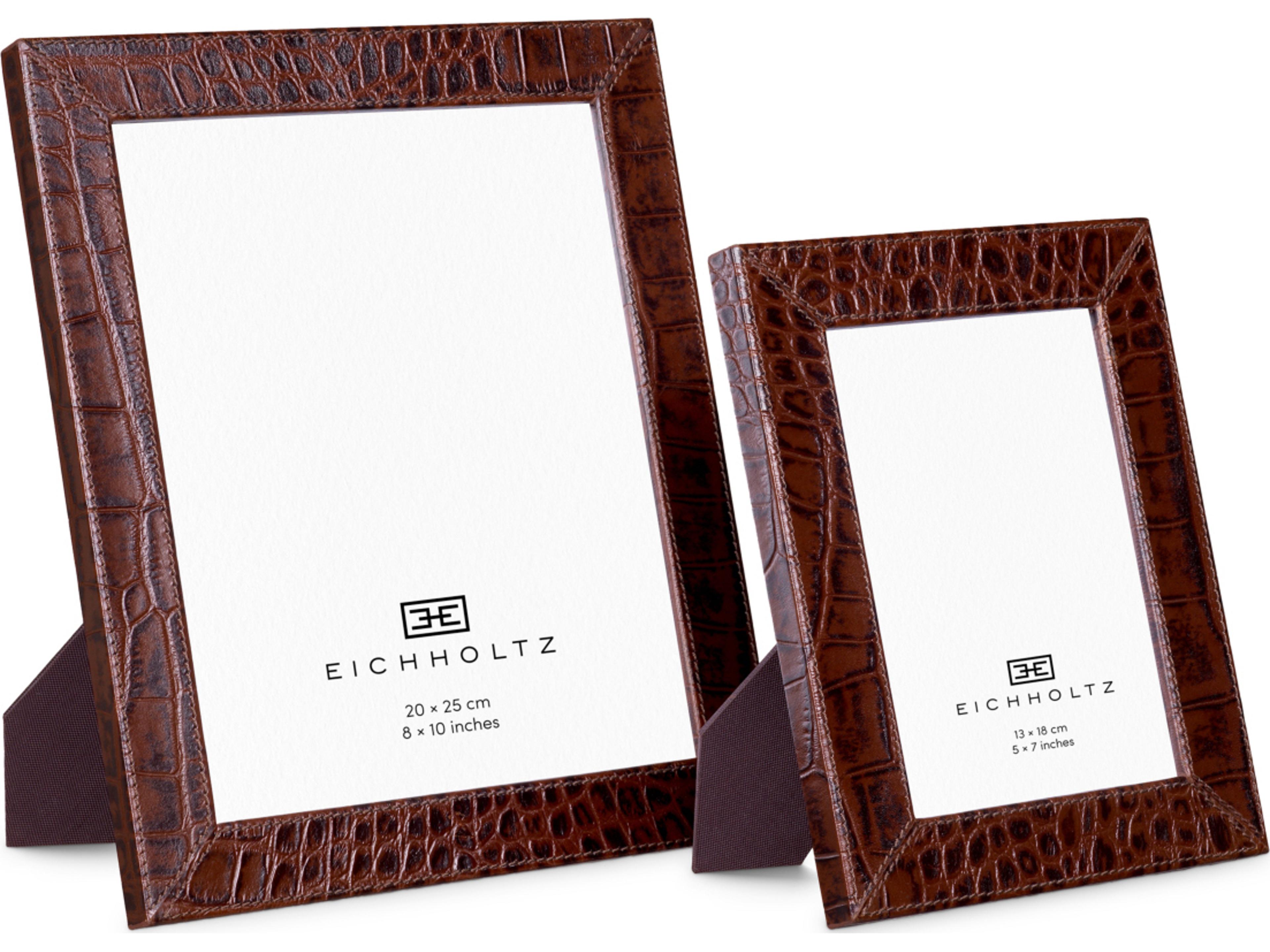 Croco Embossed Antique Brown Leather Picture Frame