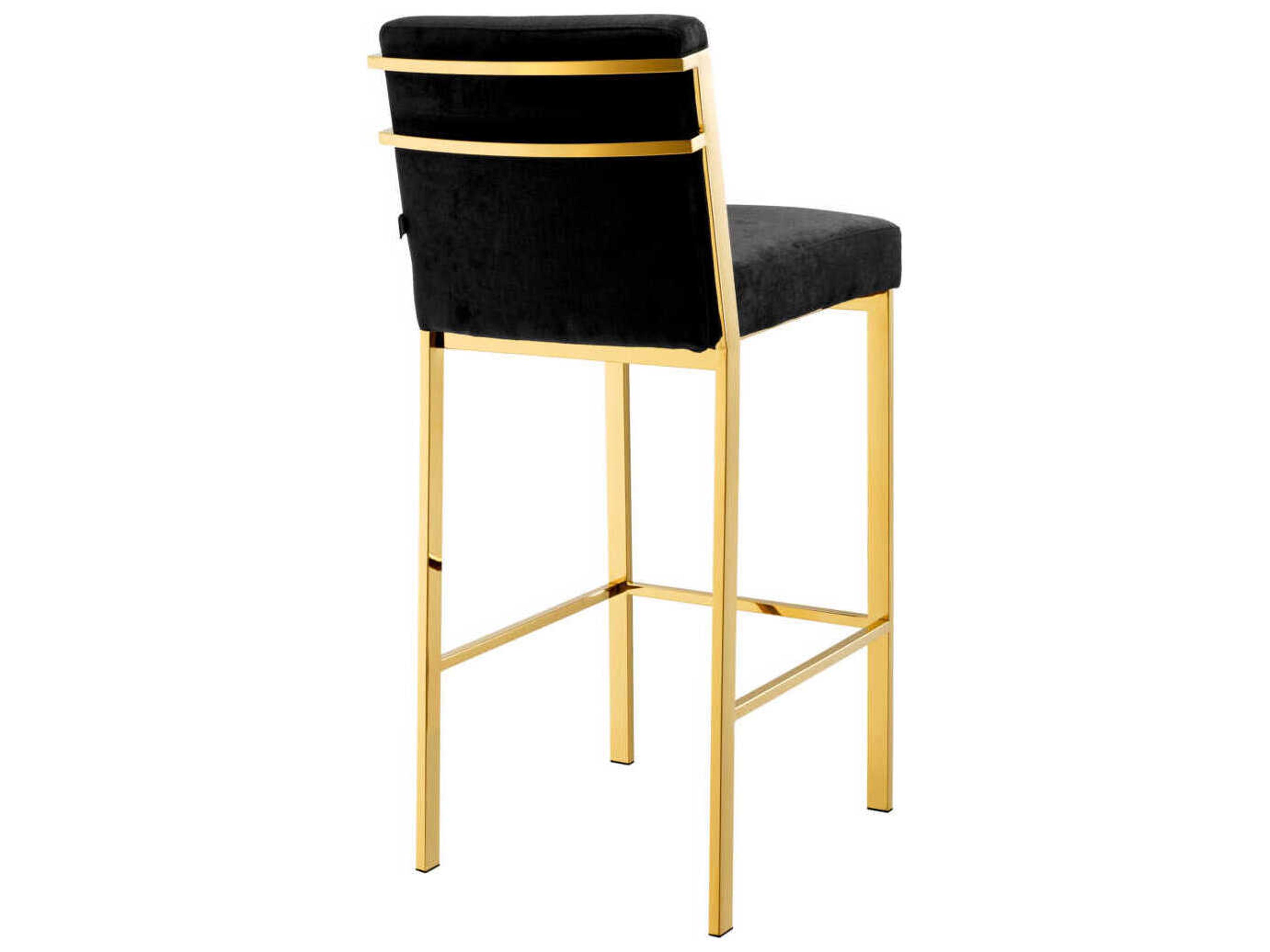 Eichholtz Scott Gold Black Velvet Upholstered Bar Stool