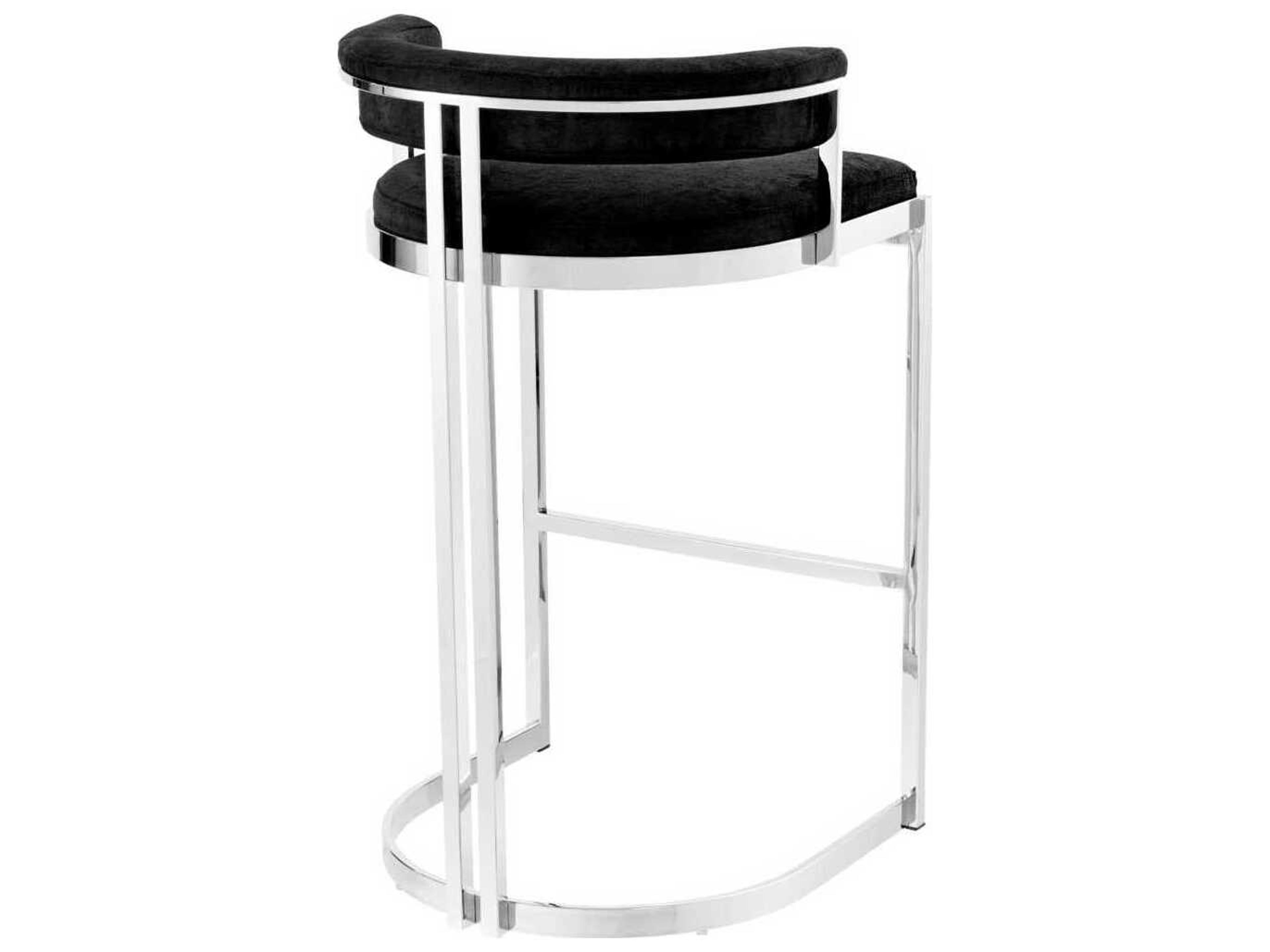 Eichholtz Dante Polished Stainless Steel Black Velvet Upholstered Counter Stool
