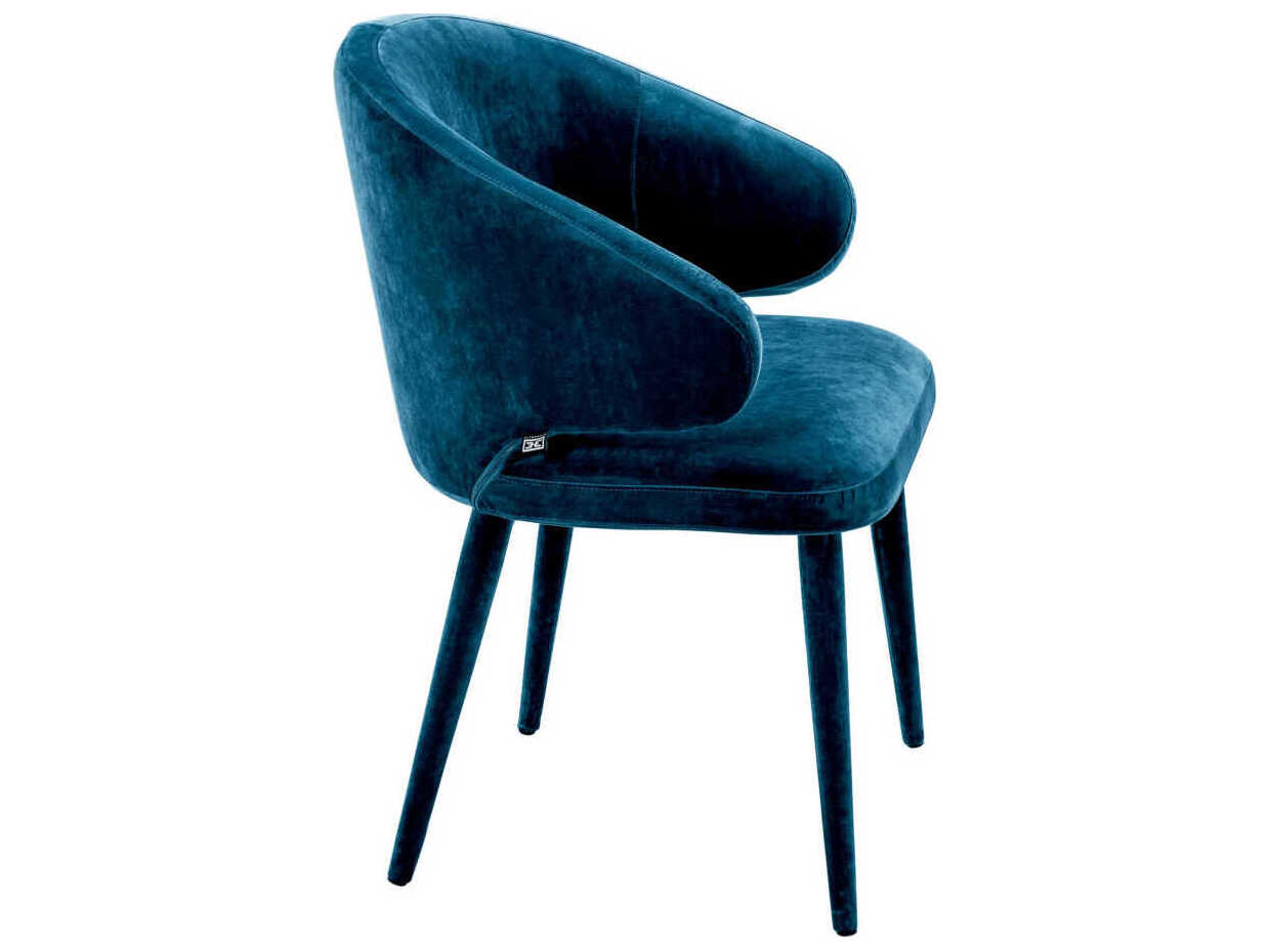 Eichholtz Cardinale Blue Velvet Upholstered Arm Dining Chair