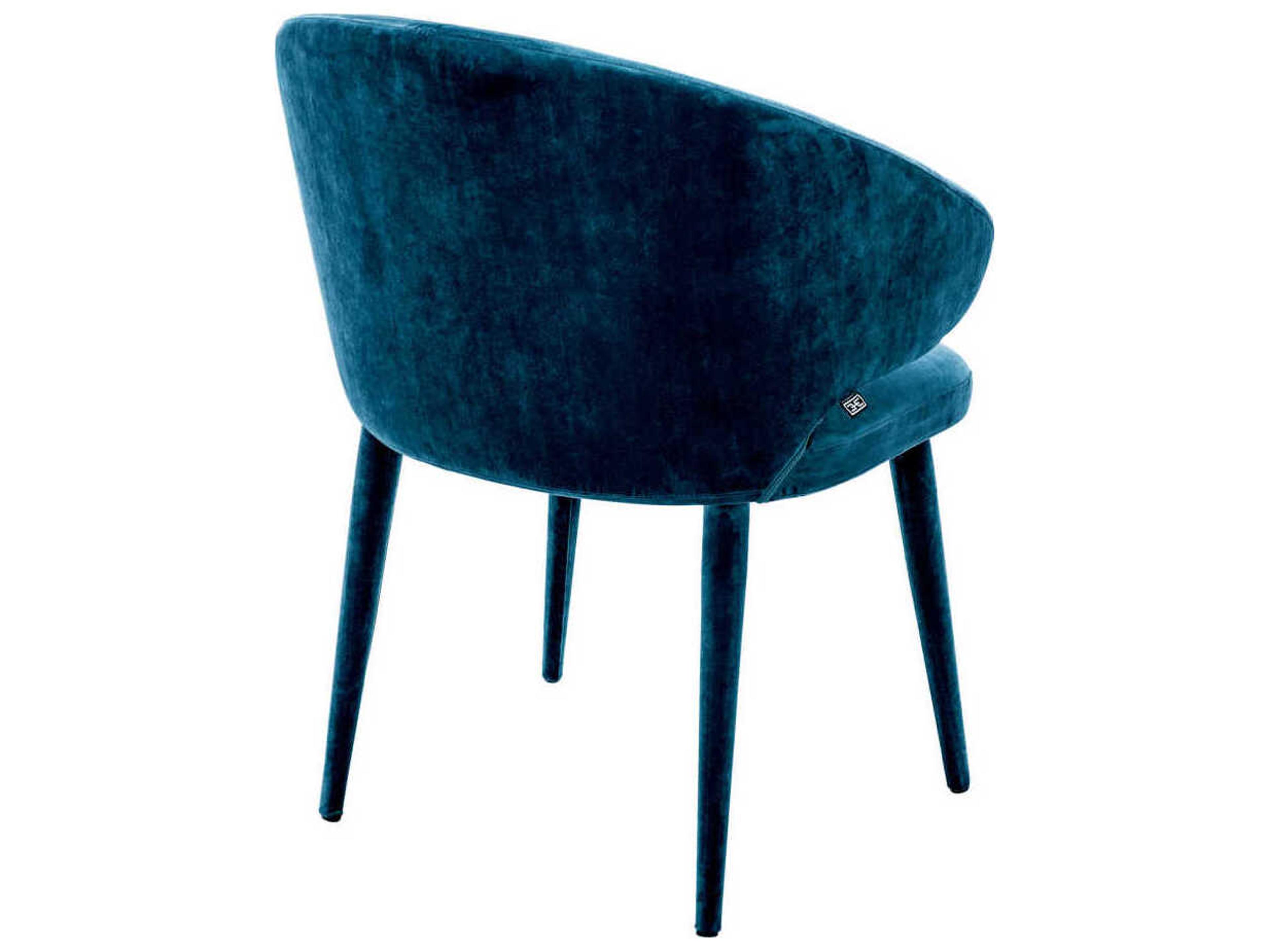 Eichholtz Cardinale Blue Velvet Upholstered Arm Dining Chair