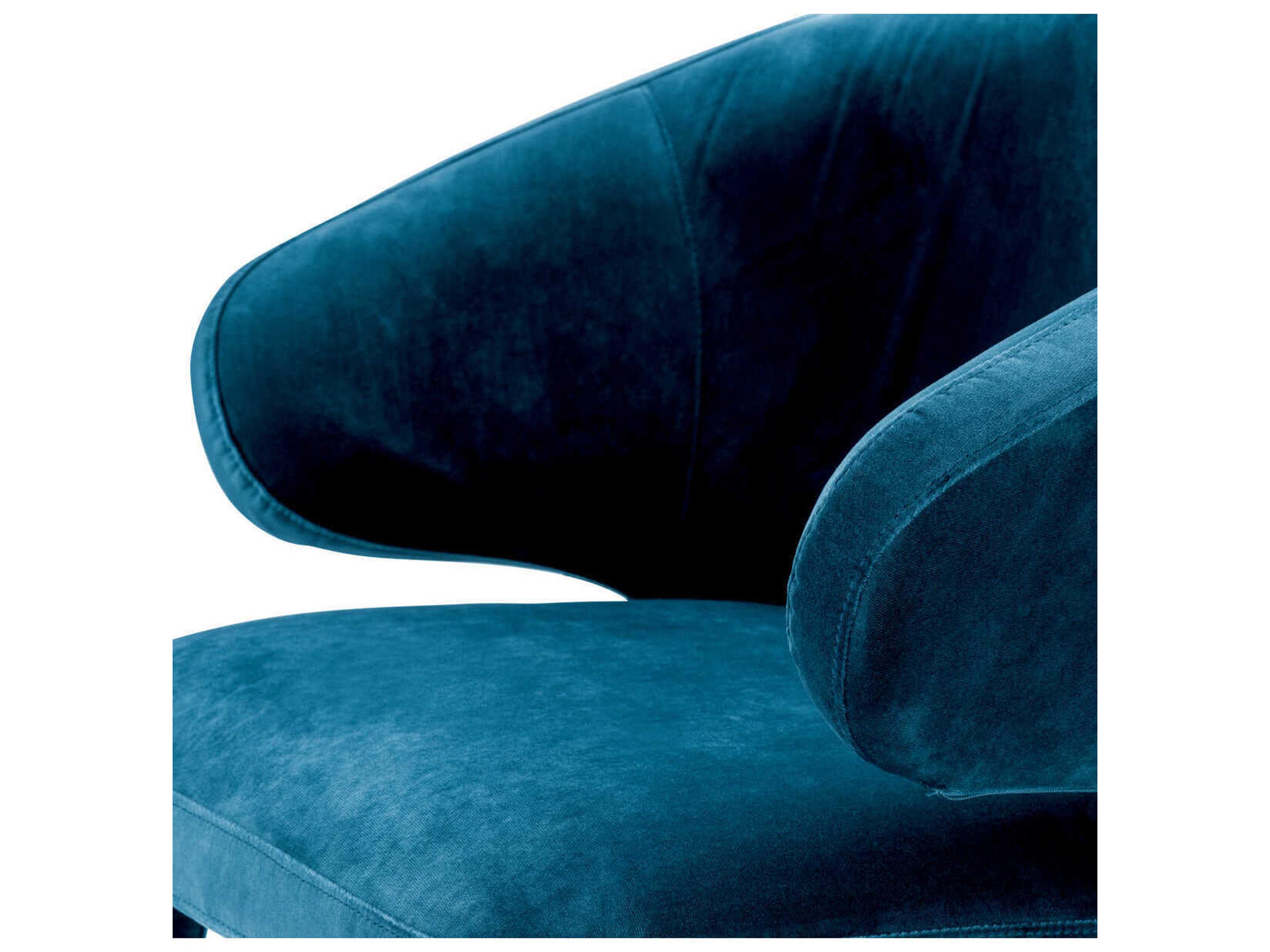 Eichholtz Cardinale Blue Velvet Upholstered Arm Dining Chair